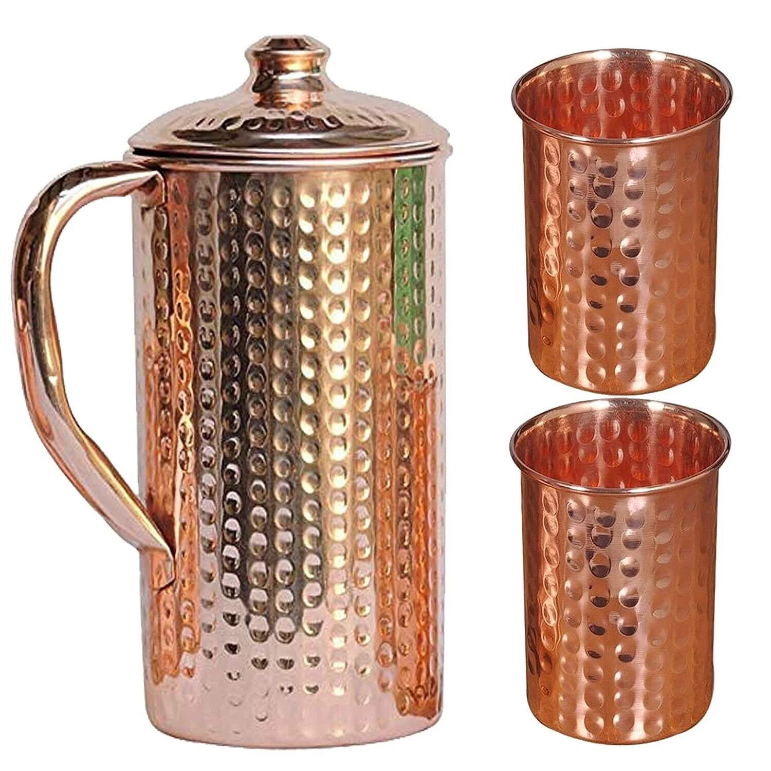 100%Pure Copper Hammered Water Jug Pitcher Pot With 2 Glass For Health Benefits 100%Pure Copper Hammered Water Jug Pitcher Pot With 2 Glass For Health Benefits
