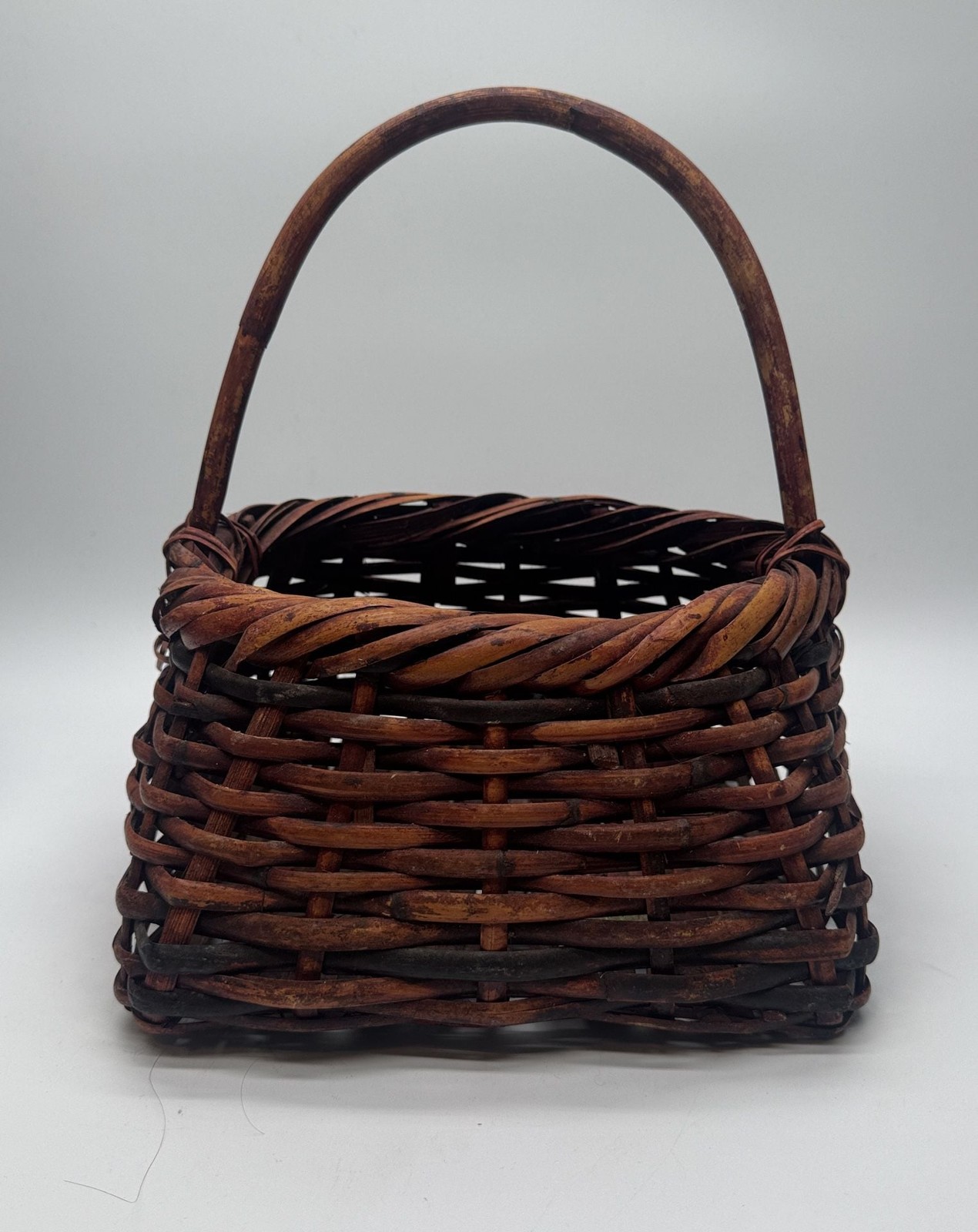 Vintage Handwoven Wicker Basket With Handle