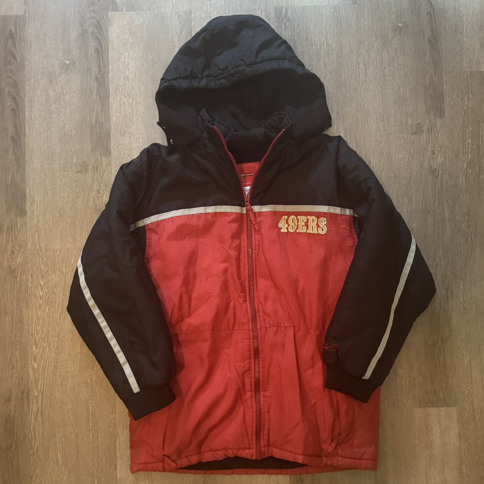 Vintage 90s San Francisco 49ers Reebok Puffer L Full Zip Removable Hood