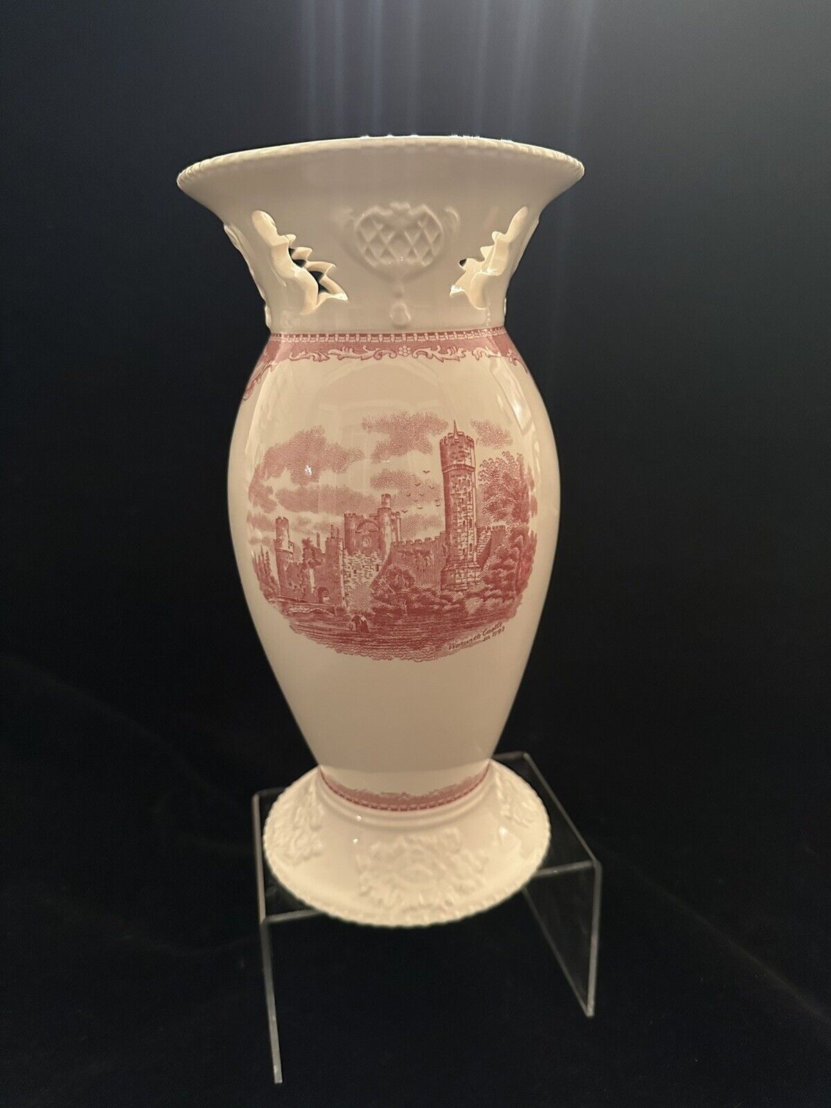 Johnson Brothers Pink Old Britain Castles Vase Pierced 9”