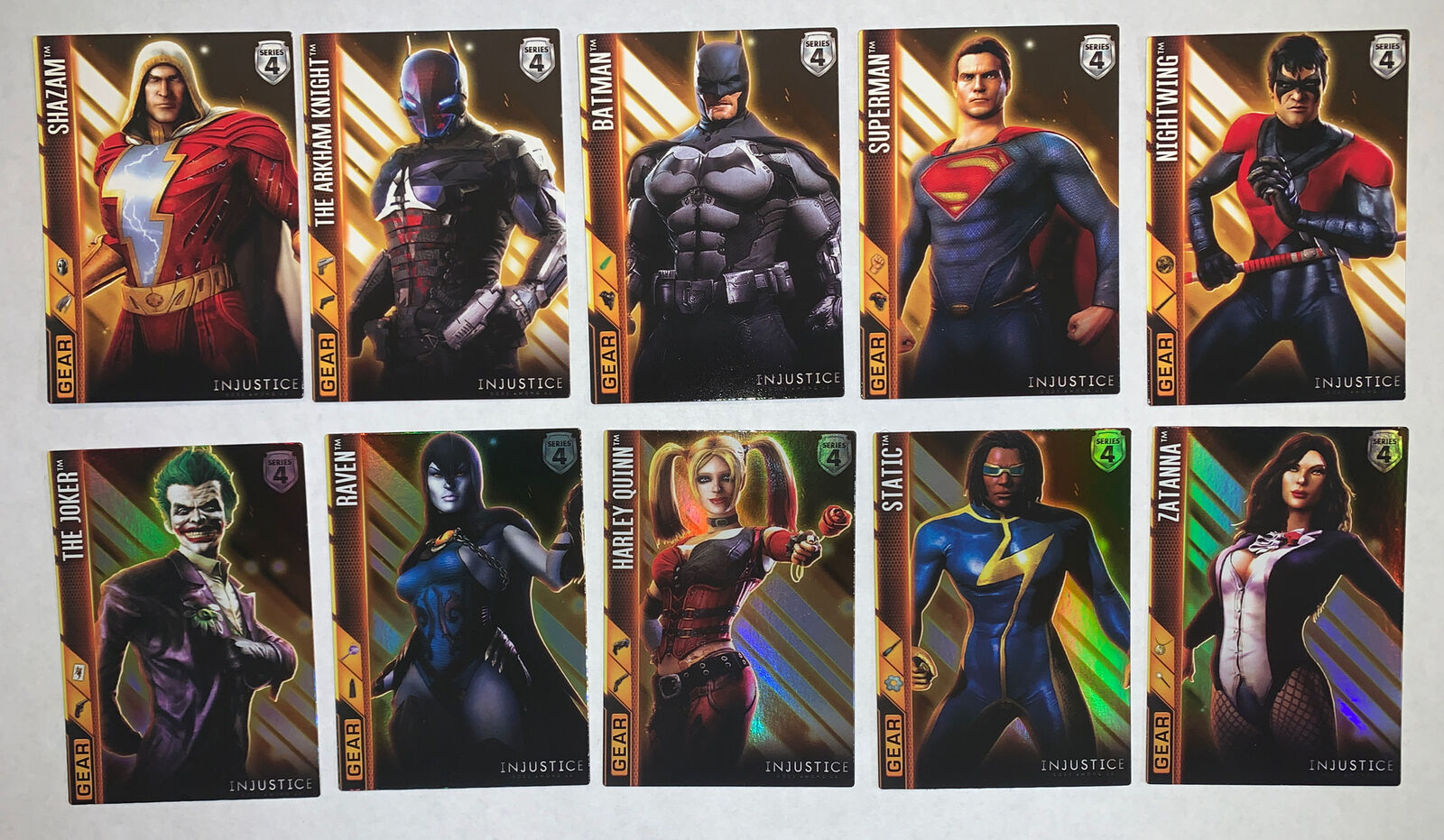 Injustice Gods Among Us Series 4, All 10 GEAR Cards In Mixed Foil Guaranteed