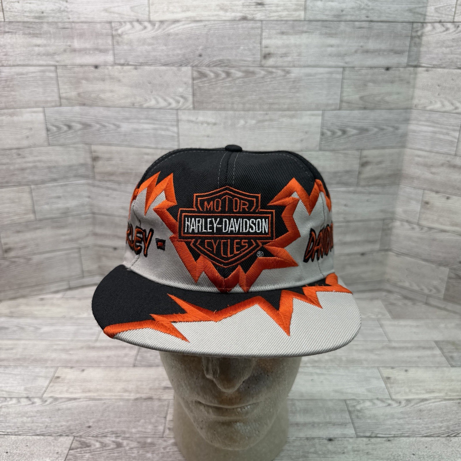 90s Harley Davidson Drew Pearson Style Jagged Edge Shockwave Snapback Hat
