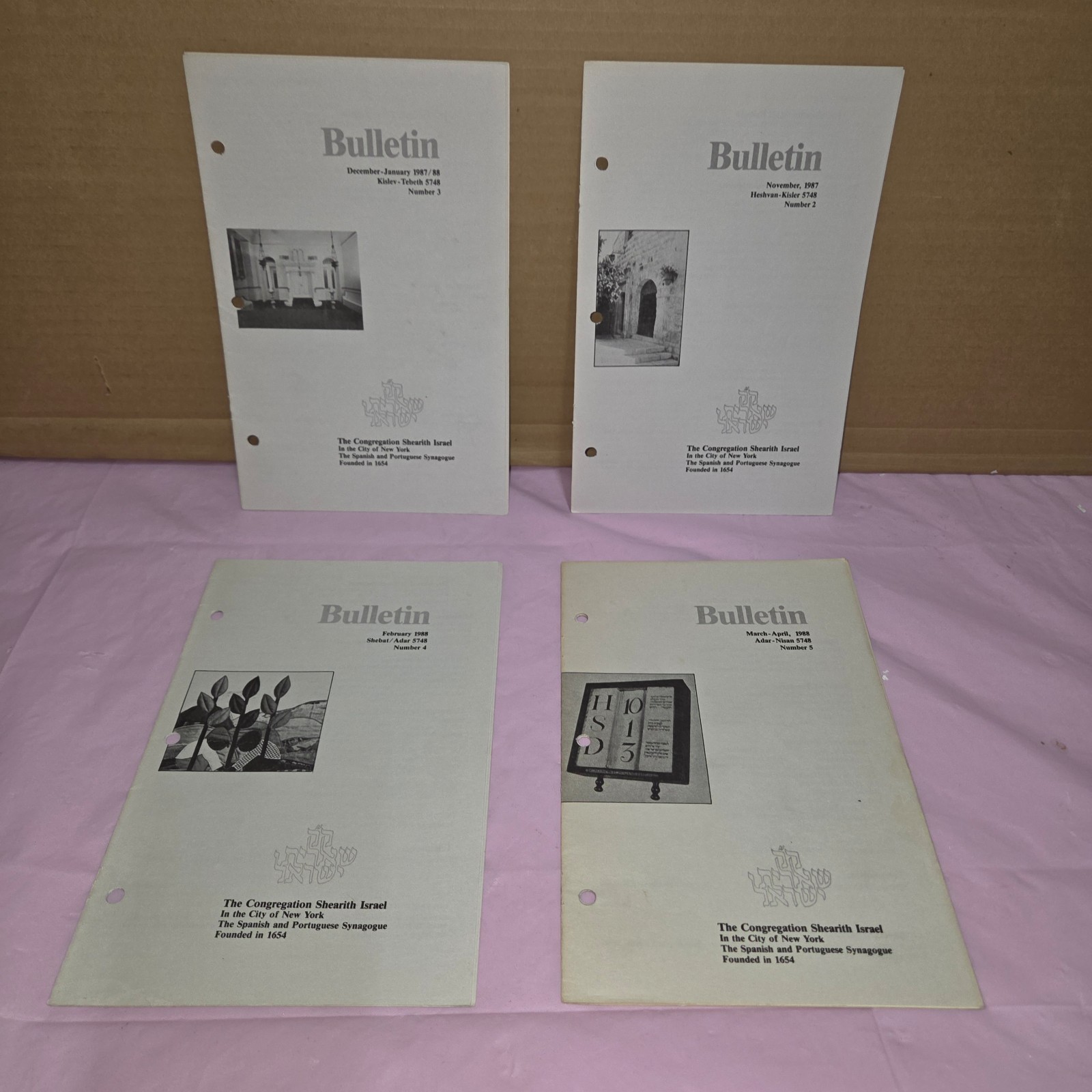Lot of 4 Vintage 1987-1988 Shearith Israel NYC Synagogue Bulletins Judaica