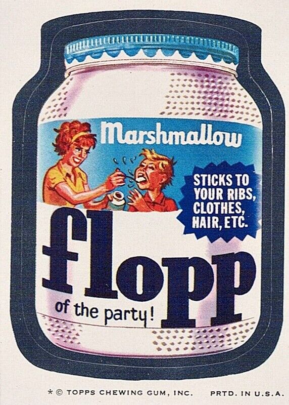 Topps 1974 Wacky Packages Sticker 7th Series Marshmallow Flopp Tan Back