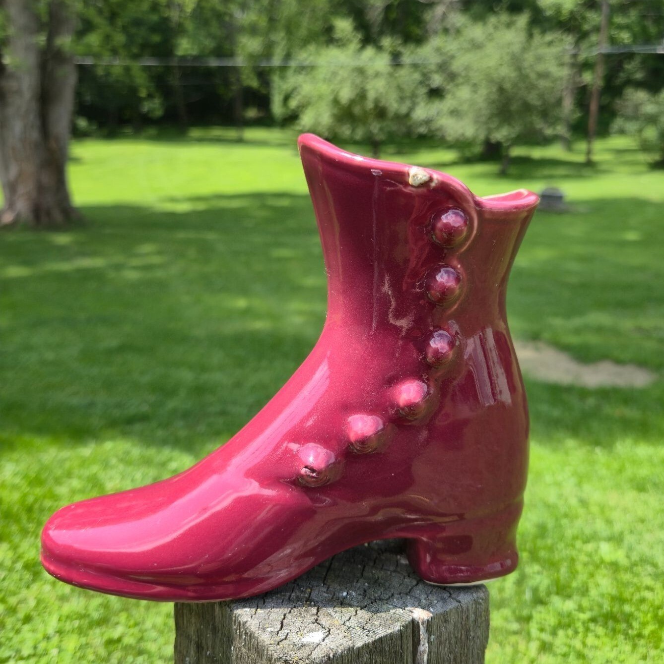 vintage Red Victorian Shoe Planter Retro Pottery Decor