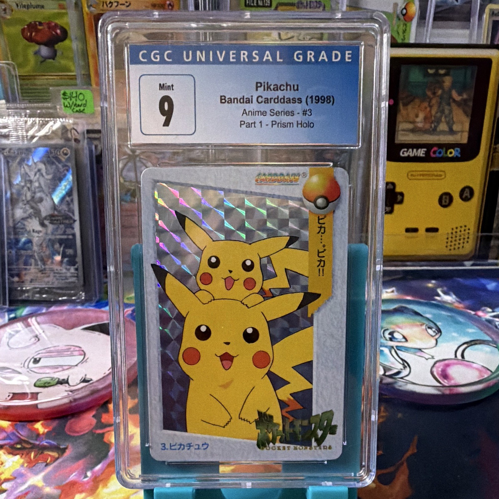 Bandai 1998 Pokémon Carddass Anime Series Pikachu #3 Prism Holo CGC 9