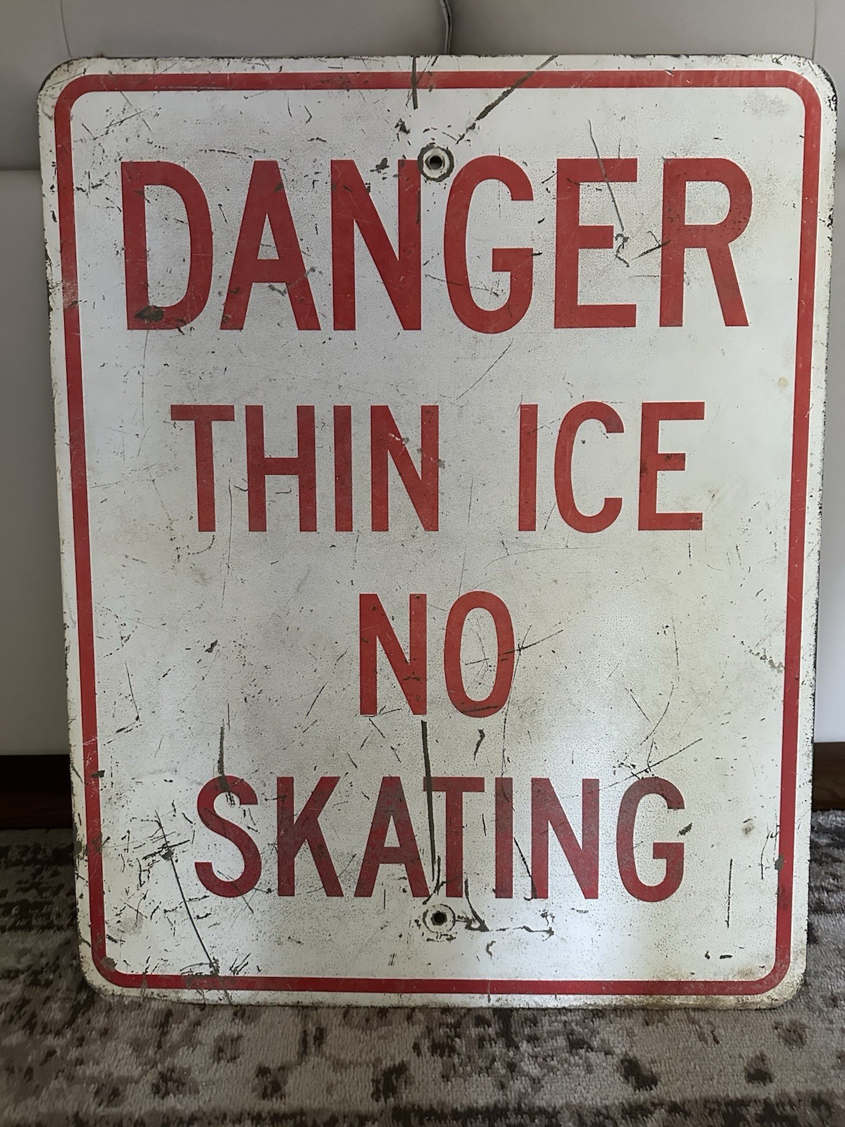 Large Vintage Heavy Metal Sign DANGER Thin Ice No Skating