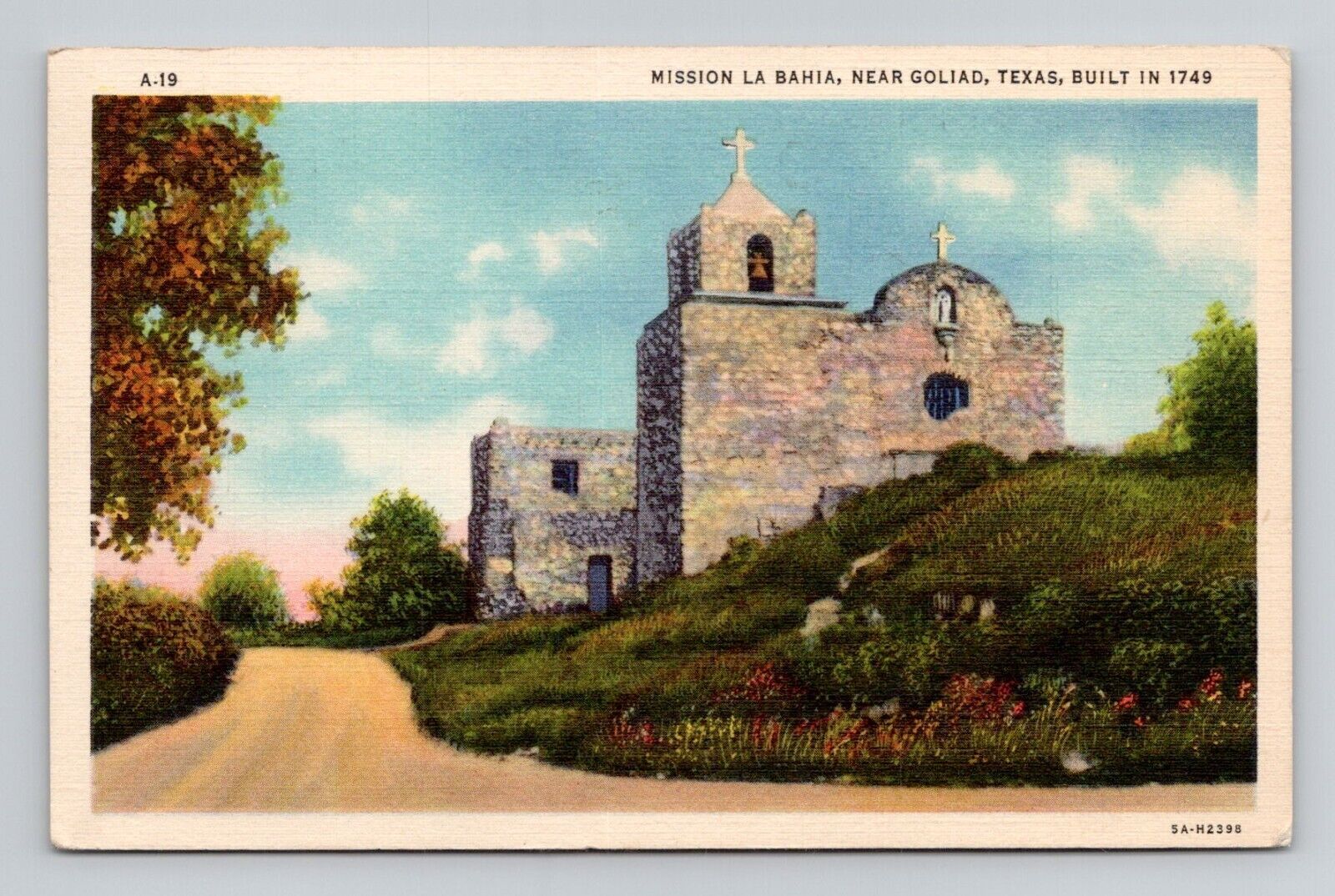 Postcard Mission La Bahia Near Goliad Texas TX, Vintage Linen O3