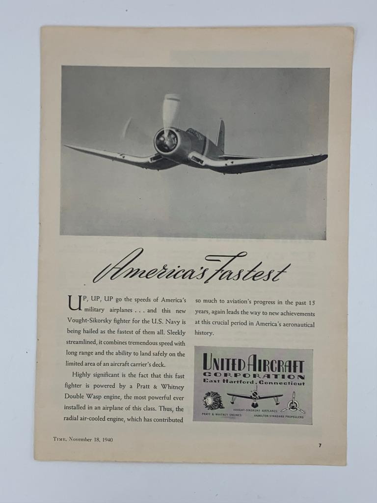 Magazine Ad - 1940 - United Aircraft Corp. - East Hartford, CT - Vought-Sikorsky
