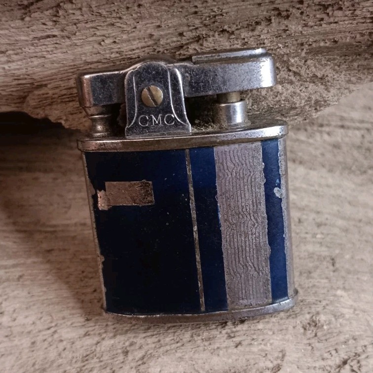 CMC Vintage Blue & Silver Metal Pocket Cigarette Lighter, Two-Tone Blue/Silver