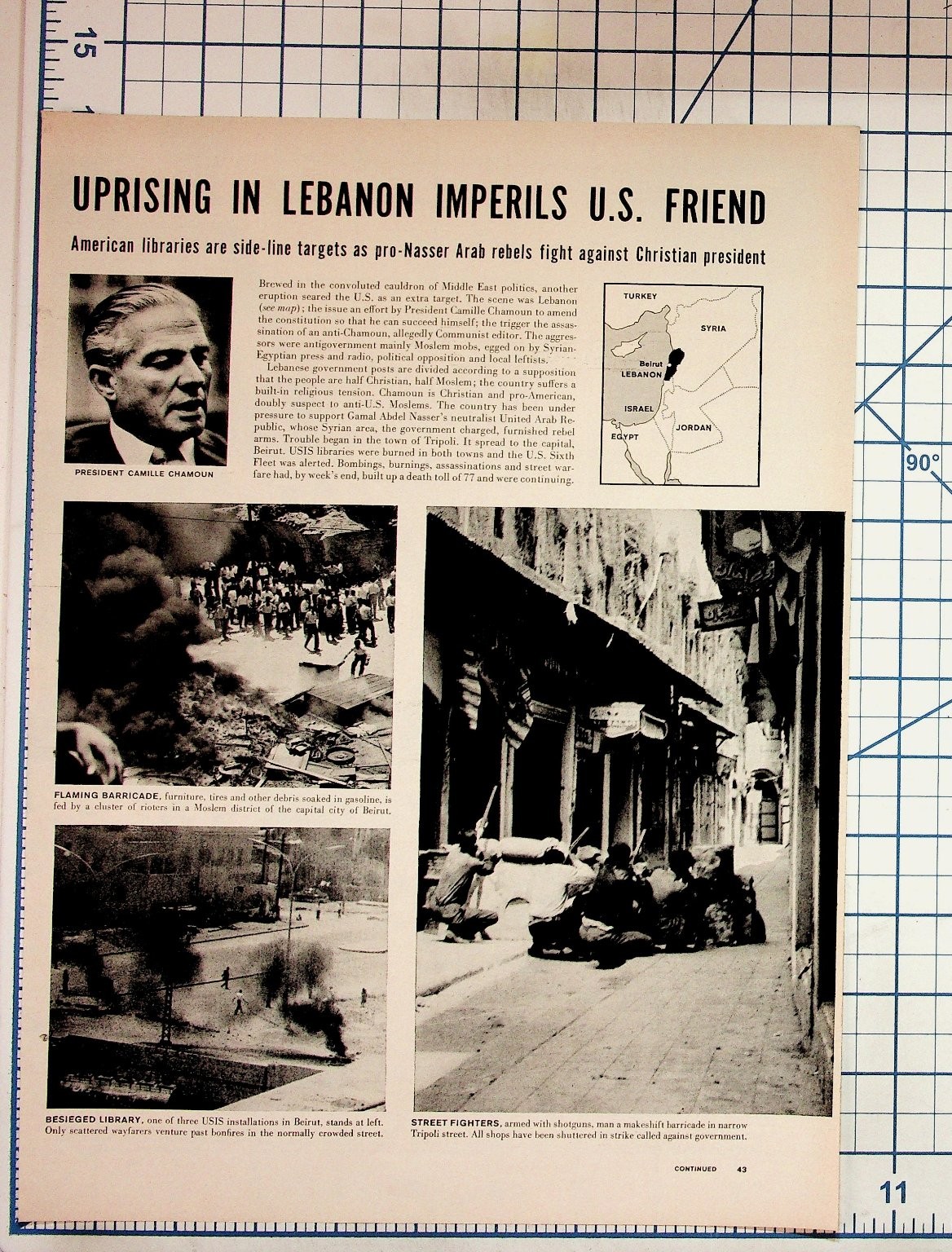 1958 Lebanon Uprising Crisis Original Magazine Article Middle East History 1958 Lebanon Uprising Crisis Original Magazine Article Middle East History