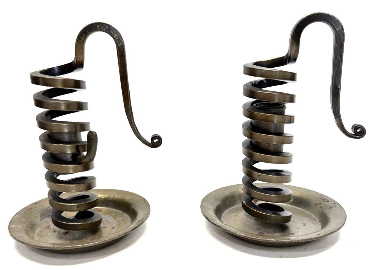 2x Vtg French Candlestick Holder Stand Le Rat de Cave Wine Cellar Hook Bouillot