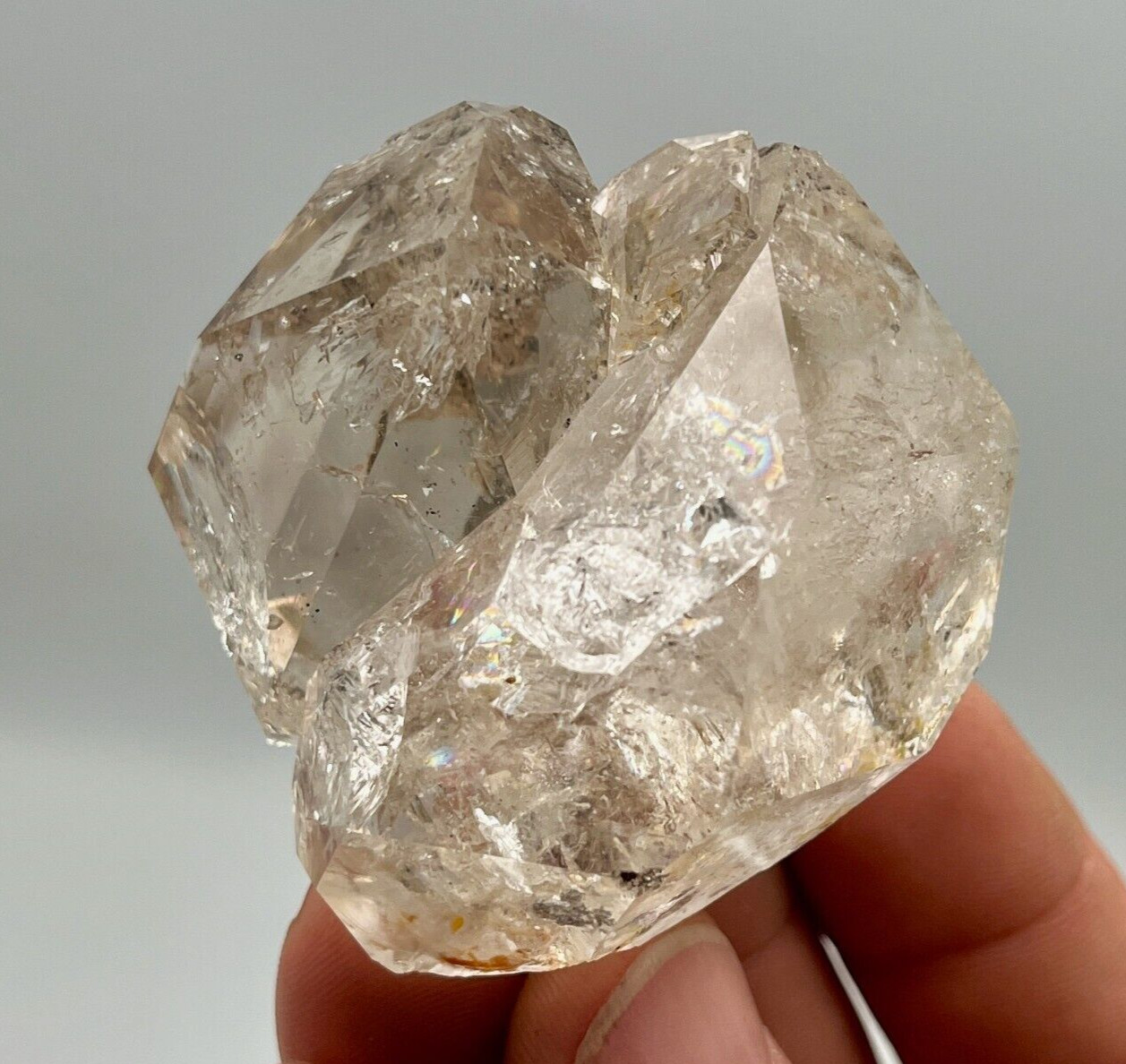 136 g Herkimer Diamond Cluster w/ Smoky Phantoms, Huge Rainbows, Awesome Clarity