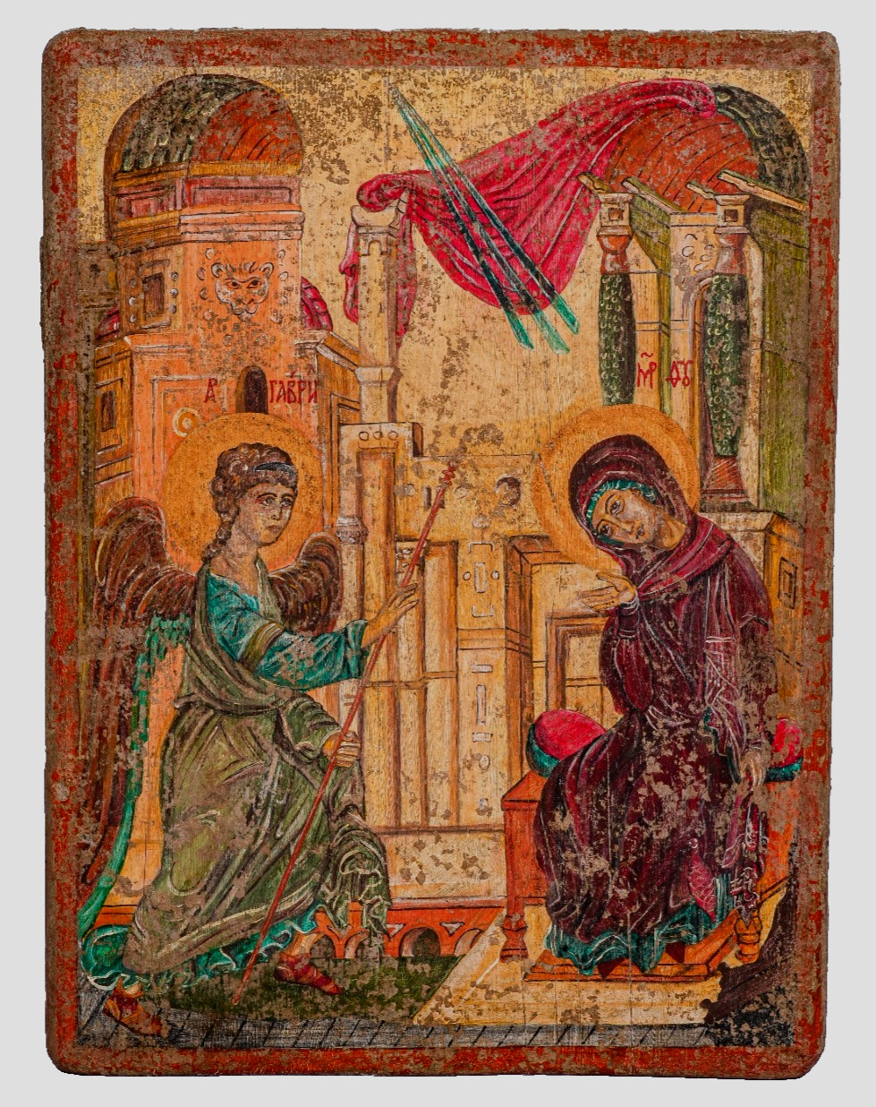 Antique 17th C. Dated & Signed Russian Byzantine Icon Annunciation Wood COA Antique 17th C. Dated & Signed Russian Byzantine Icon Annunciation Wood COA