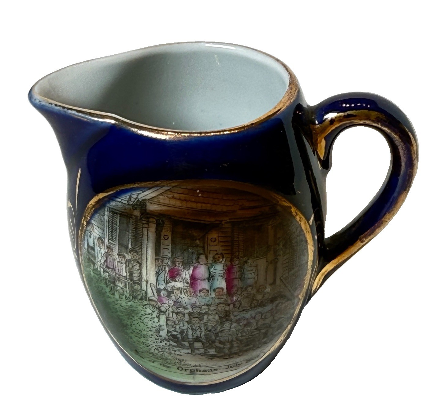 SUNBURY PA Pennsylvania ORPHANS 1907 Antique COBALT Souvenir TRINKET CREAMER SUNBURY PA Pennsylvania ORPHANS 1907 Antique COBALT Souvenir TRINKET CREAMER