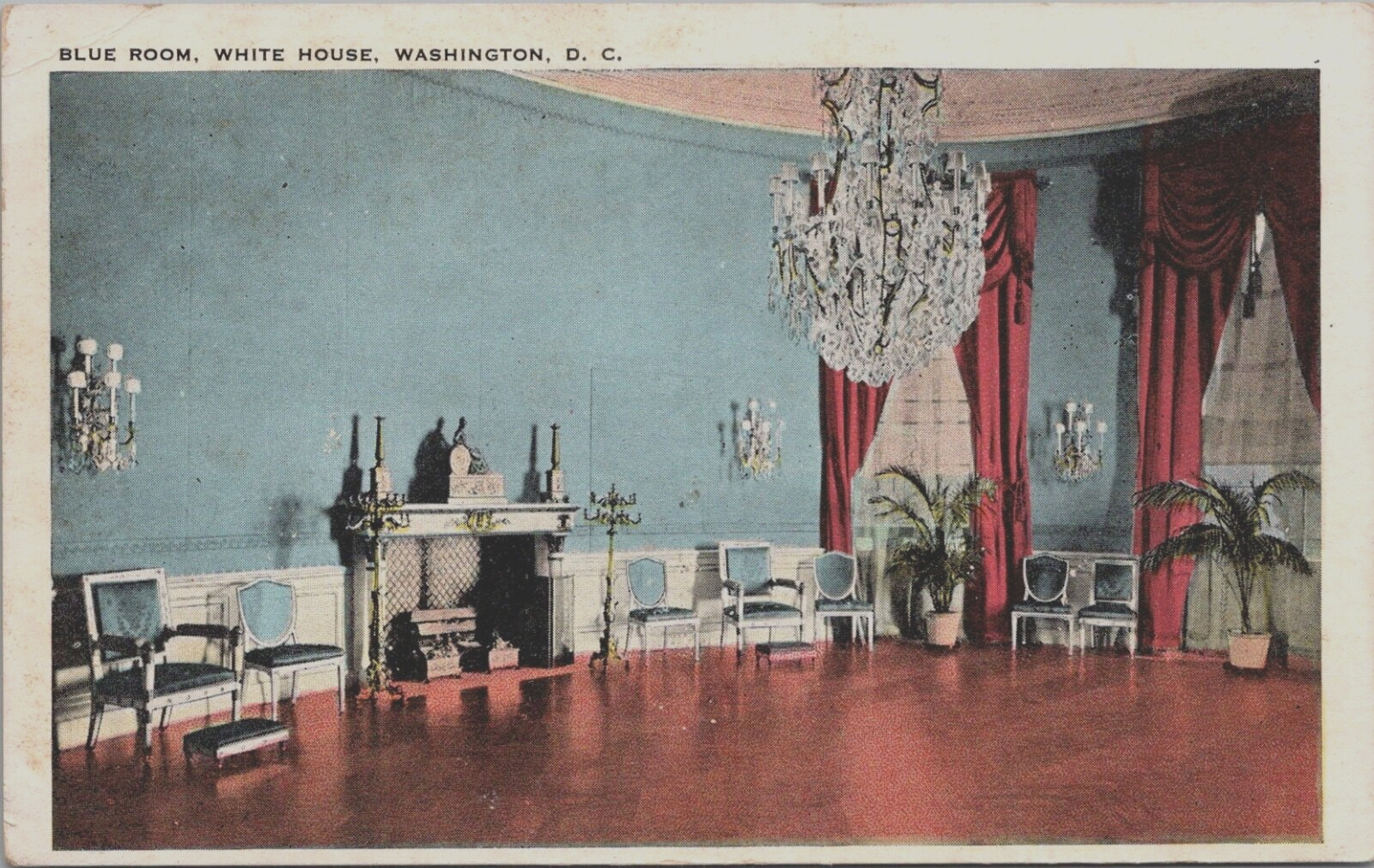 White House Blue Room Washington, DC c1920 Postcard White Border