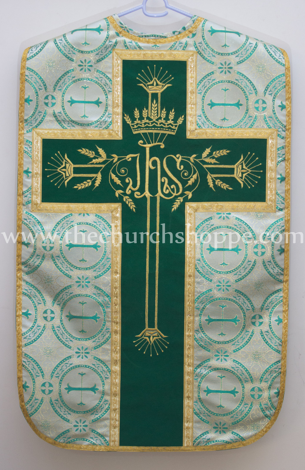 Metallic Green Roman Chasuble Fiddleback Set Vestment Fiddleback 5pcs mass set,