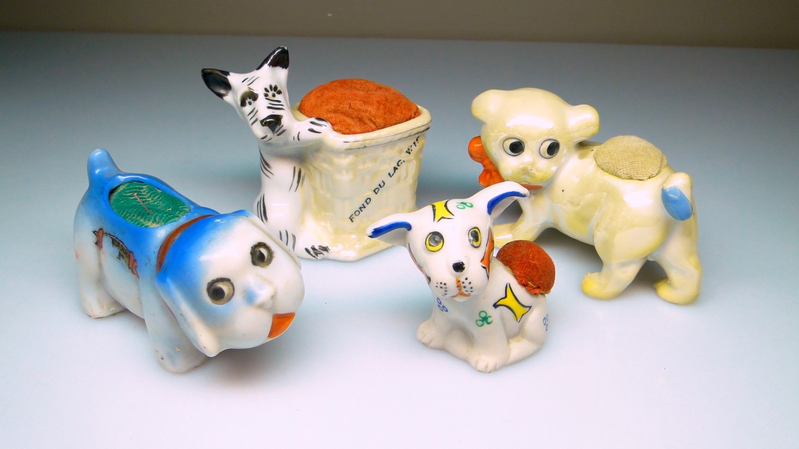 4 Vintage 30s-40s Porcelain Pincushions Dog Pincushion Made Japan Lot