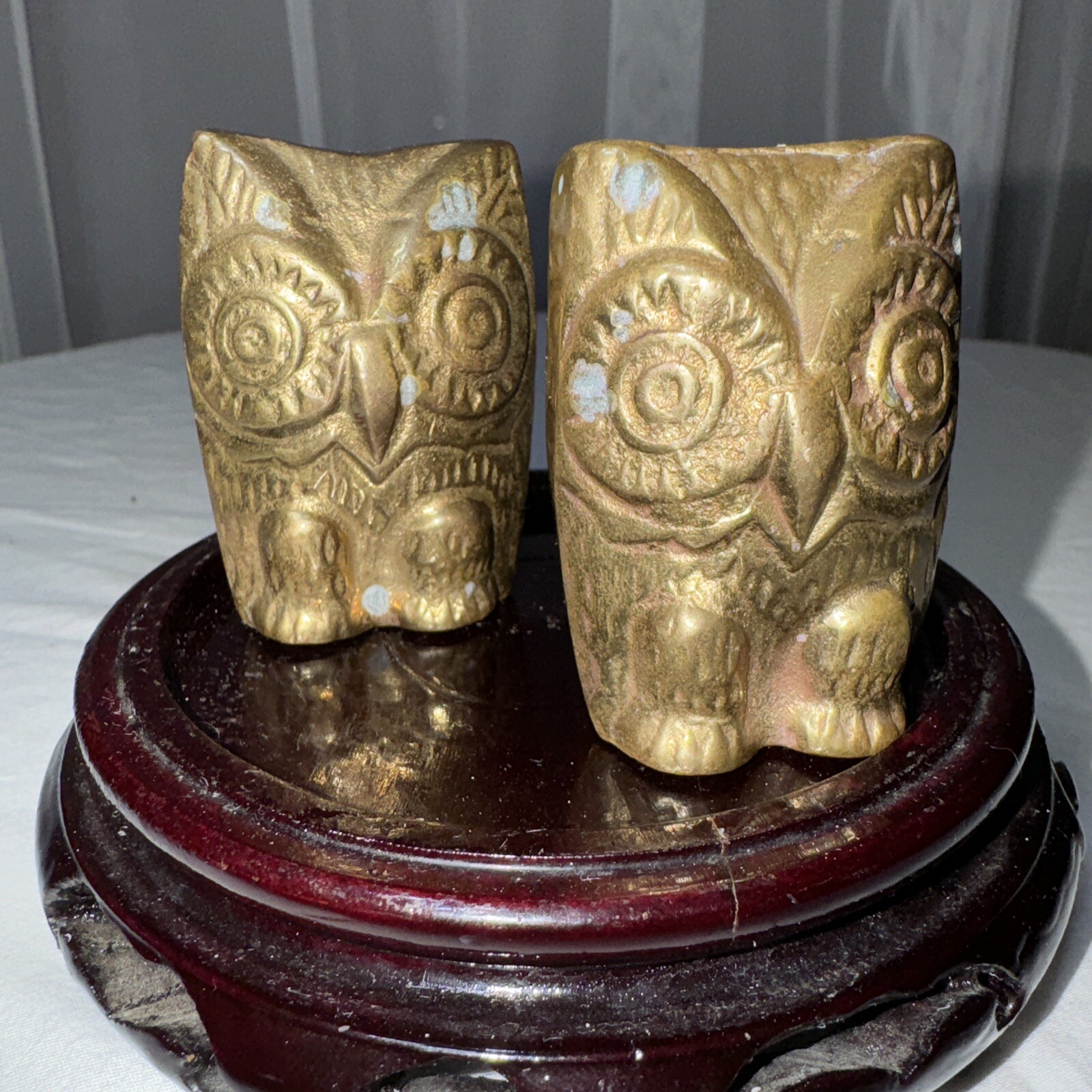 2 Vintage Leonard Look Brass Hoot OWL Figural Paperweight Décor MCM 2\