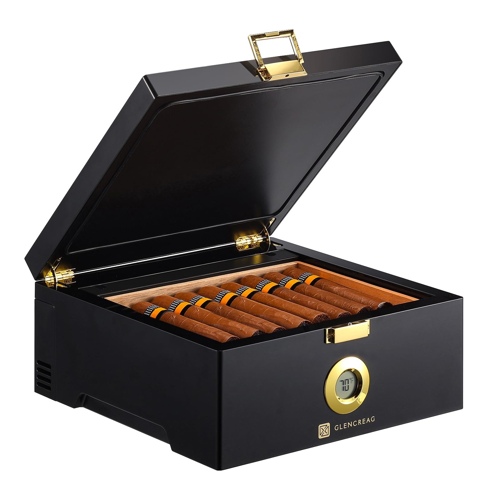 Electric Thermostatic Cigar Humidor Box (64°F–74°F), 360° Airflow Fan, Spanis...