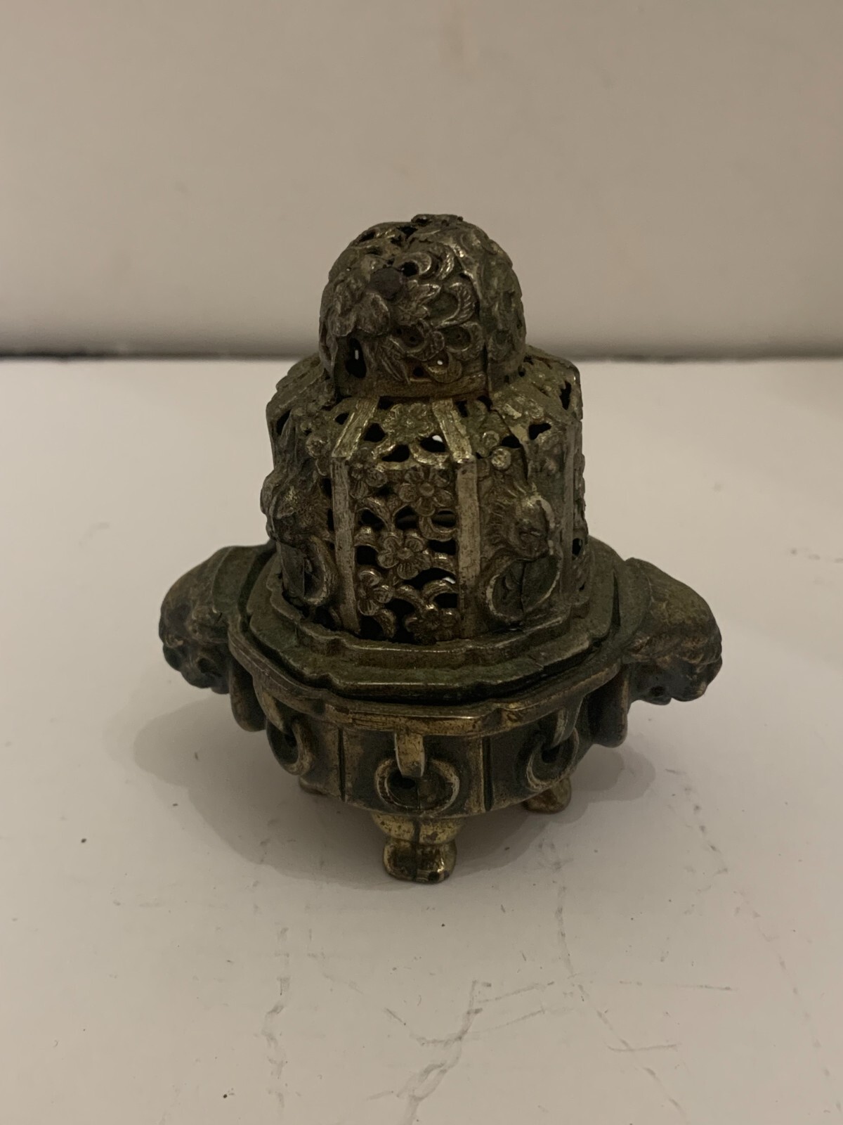 Antique Art Deco 1930\'s Silver Tone Metal Ornate Urn Incense Burner Japan