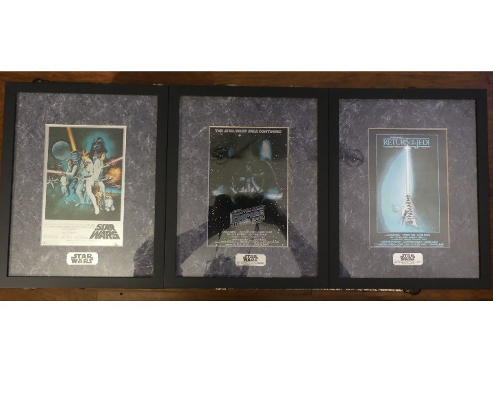 Vintage 1994 Star Wars Original Trilogy ChromArt Framed Mini Poster Set Triptych