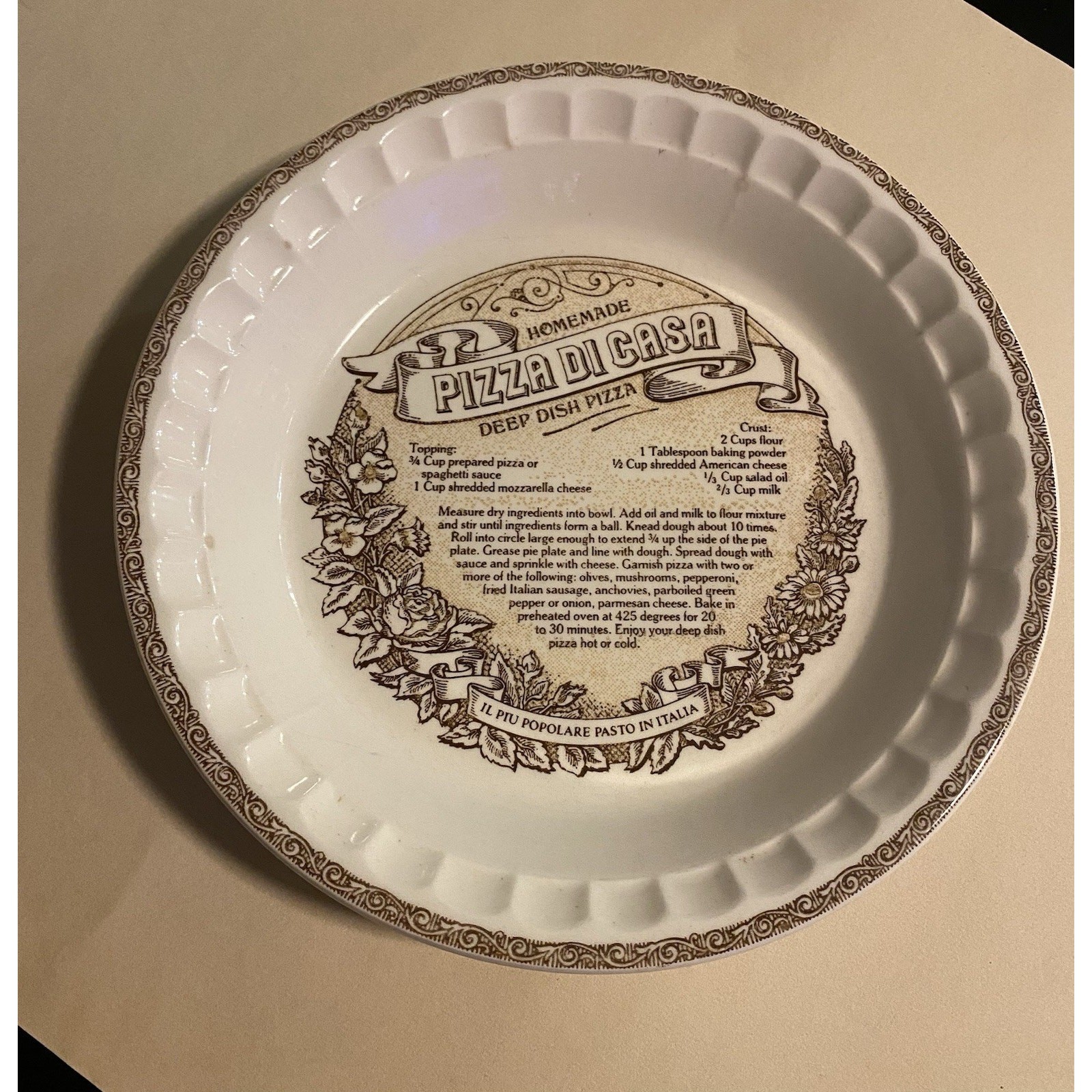Royal China by Jeannette Pizza Di Casa Deep Dish Ceramic Pie Plate Very Good