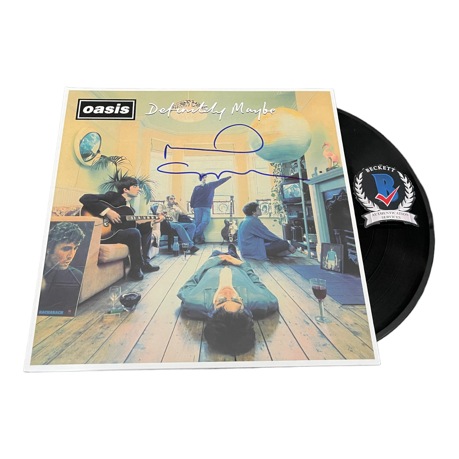 NOEL GALLAGHER SIGNED AUTOGRAPH OASIS DEFINITELY MAYBE VINYL LP BECKETT BAS