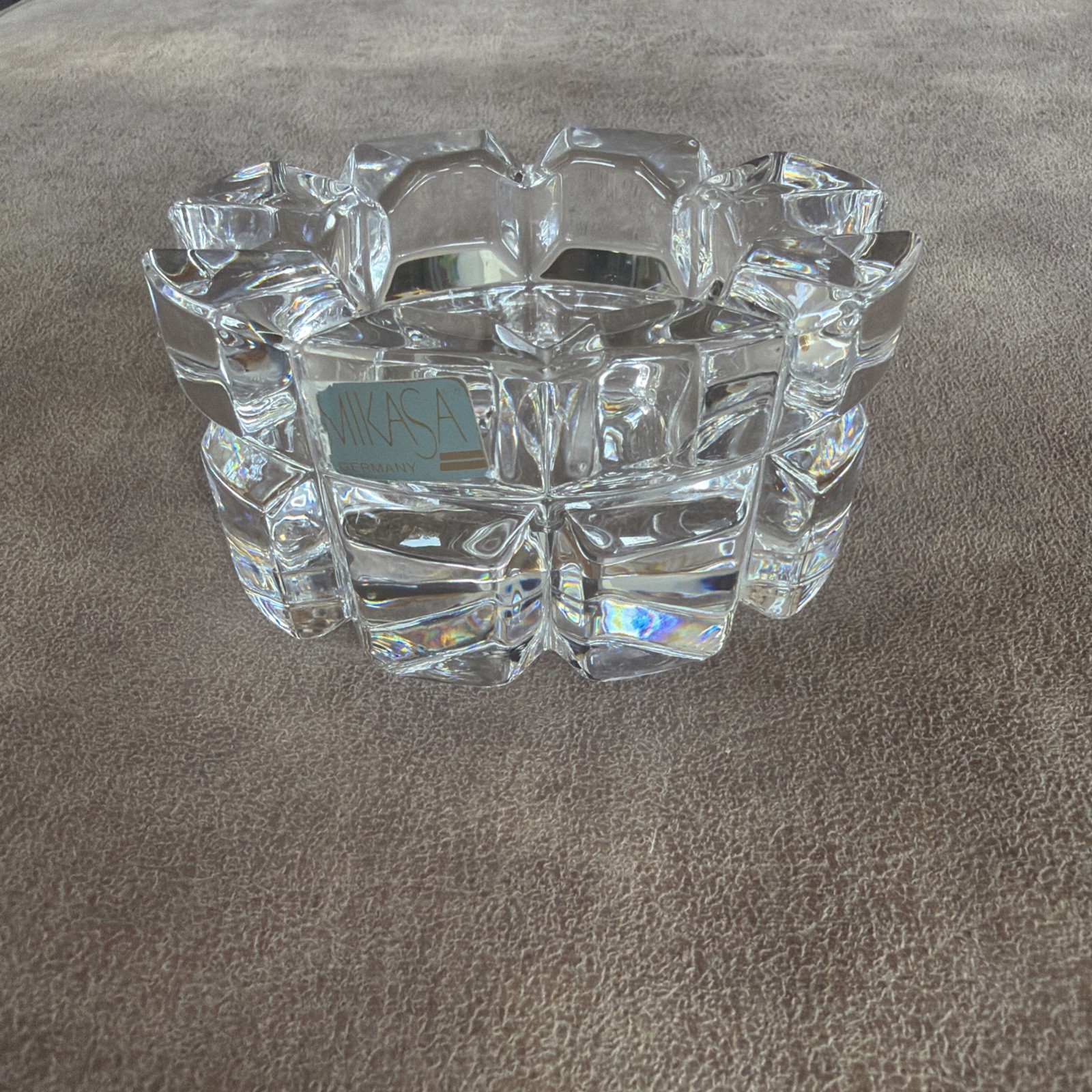 Vintage Mikasa  Crystal Votive Candle Holder Geometric Ice Block Original Label