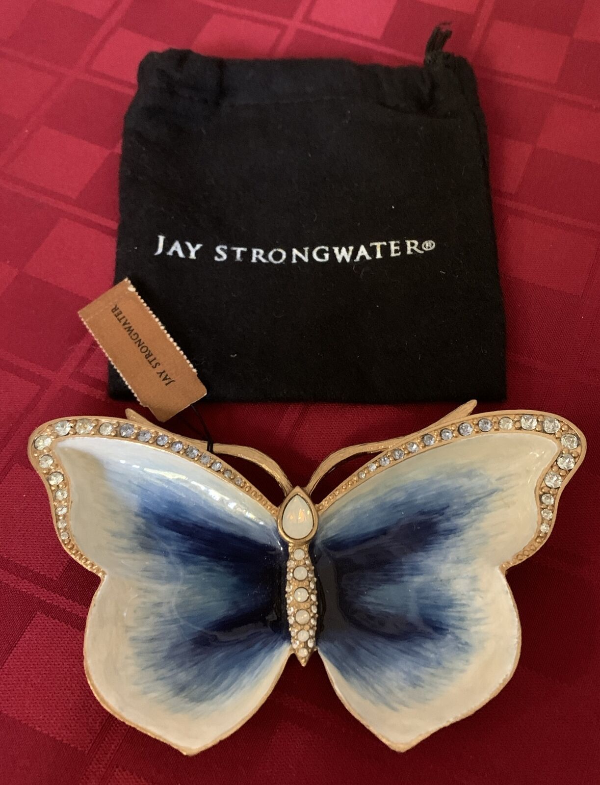 NEW Jay Strongwater Juliet Bright Blue Butterfly Trinket Tray Dish EXCLNT 5”