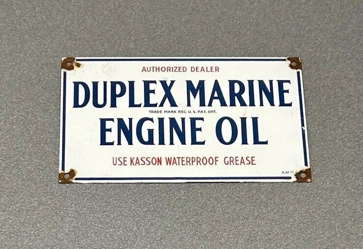 VINTAGE DUPLEX MARINE ENGINE PORCELAIN SIGN CAR GAS OIL TRUCK