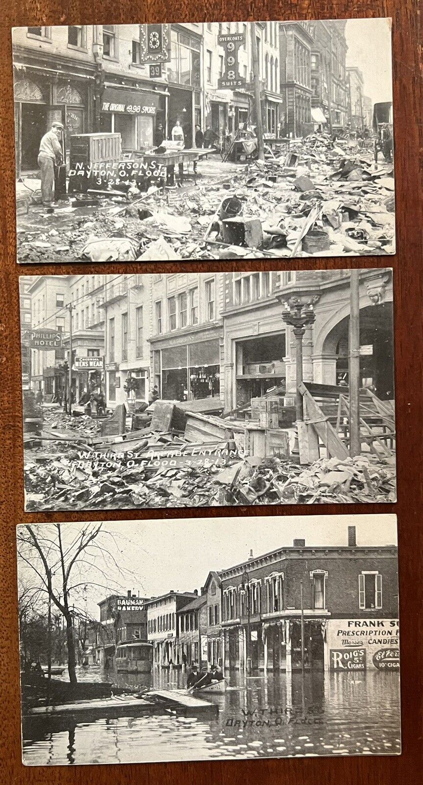 ATQ 1913 Postcards Great Flood Dayton Ohio Disaster Downtown 3rd & Jefferson St