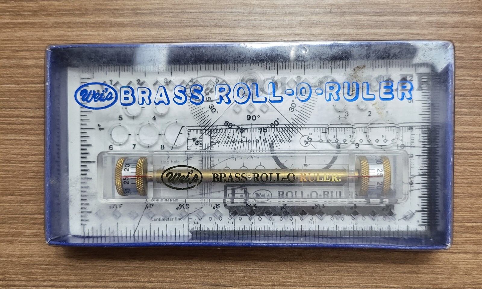 Vintage Wei\'s Brass Roll-O-Ruler Multi-Purpose Drafting Tool IOB w/ Instructions