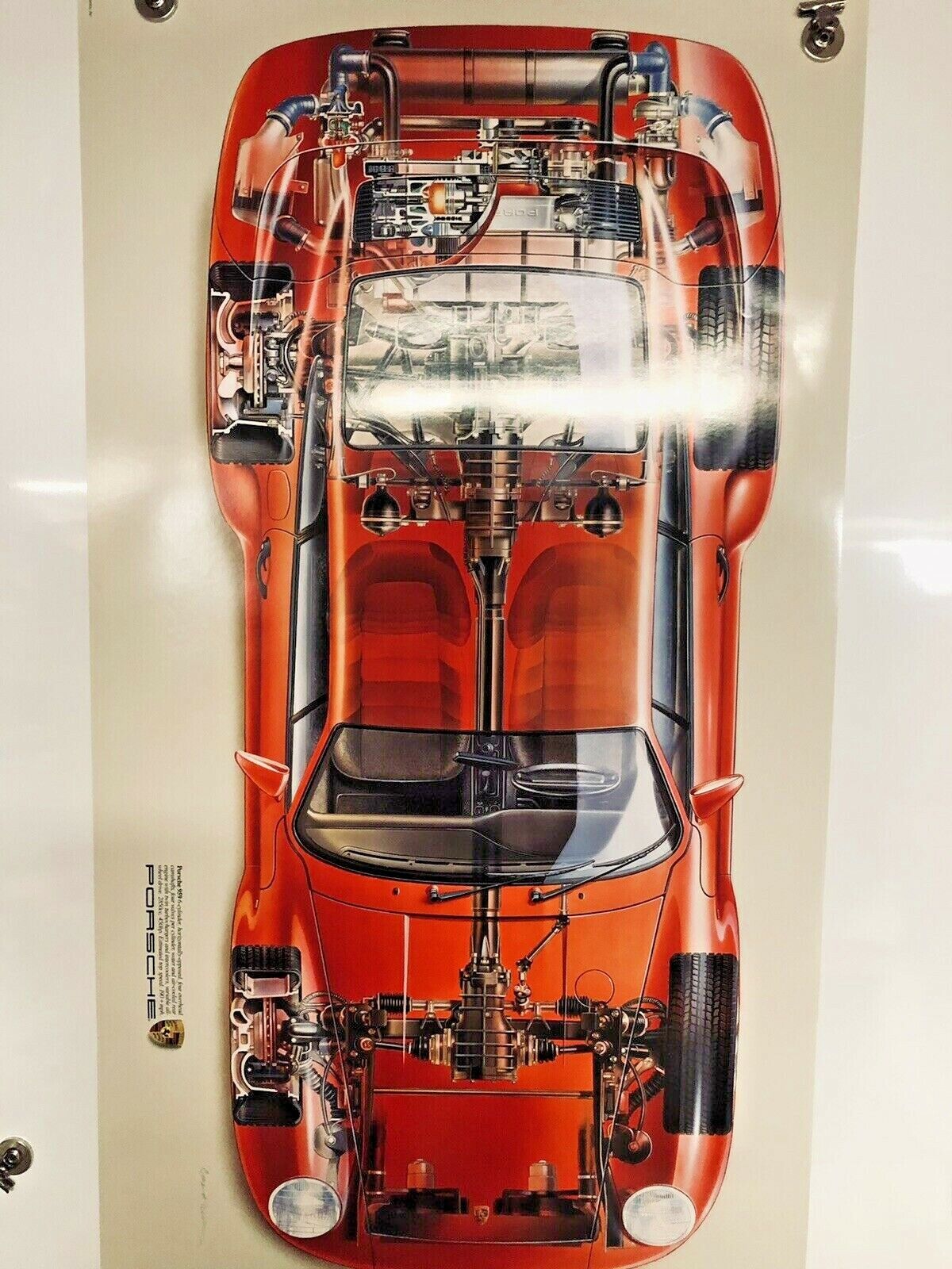 RARE Factory Porsche Poster 959 Cutaway Diagram Color USED Poster