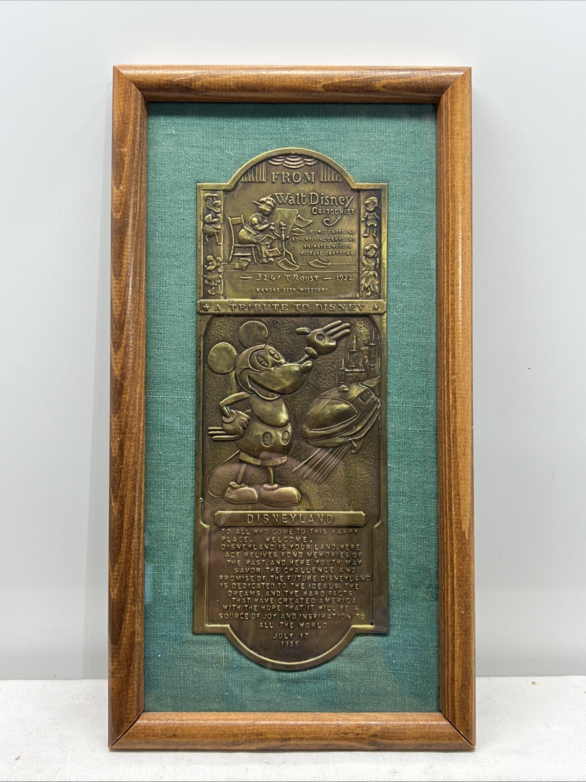 1959 Disneyland vtg Brass Tribute Door Push Plate Plaque Mickey Walt Disney