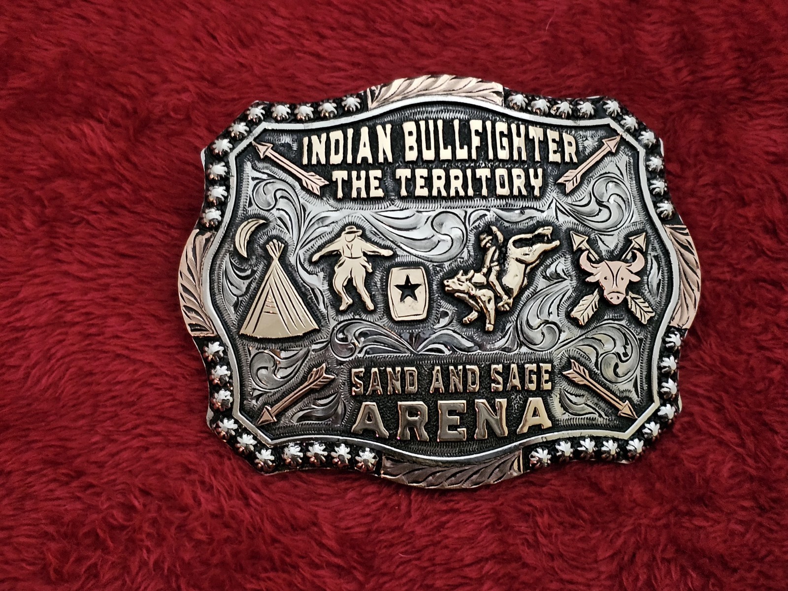 X~Treme INDIAN TERRITORY BULLFIGHTING RODEO CHAMPION TROPHY BUCKLE☆Rare☆845