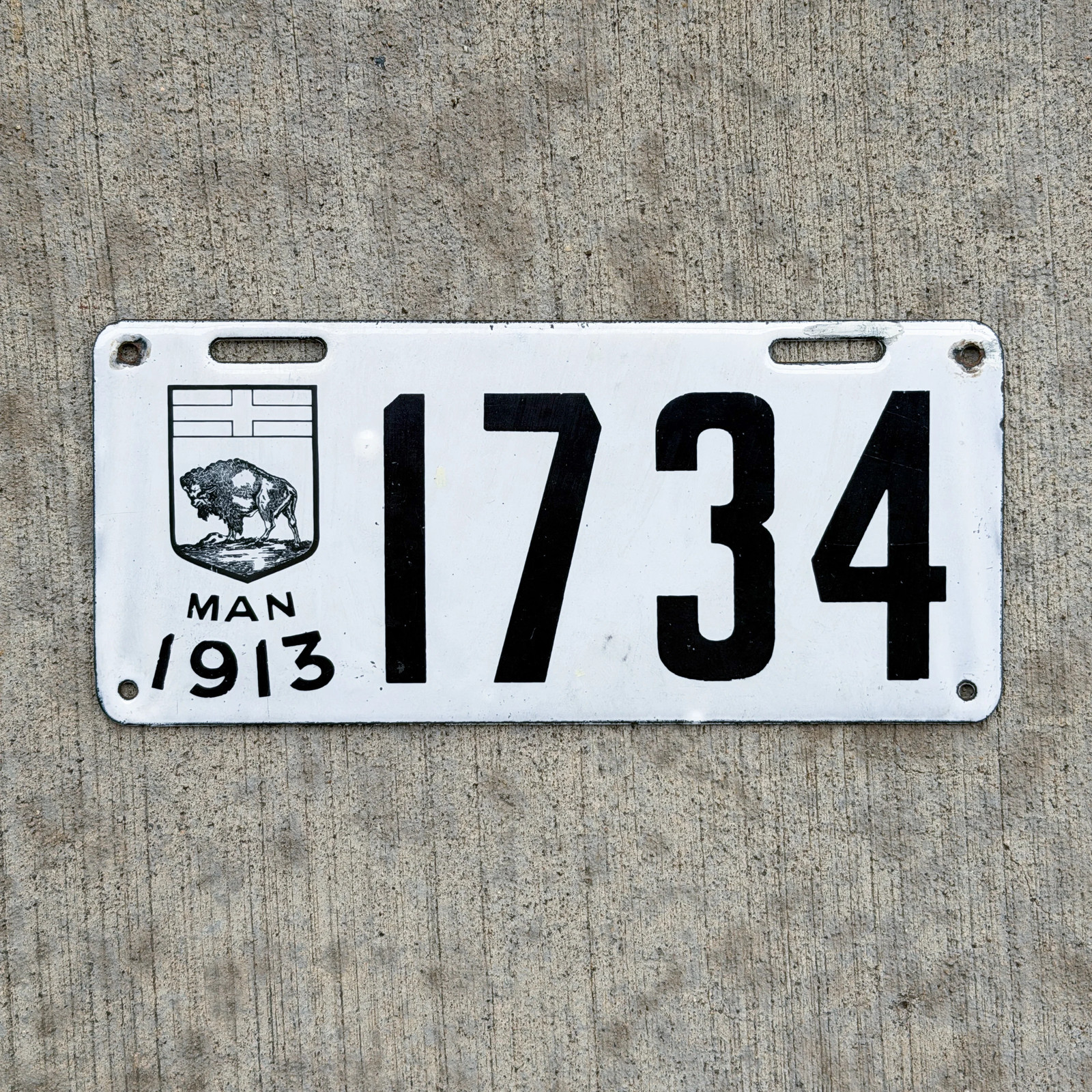1913 Manitoba Porcelain License Plate Vintage Auto Tag Garage High Quality 1734