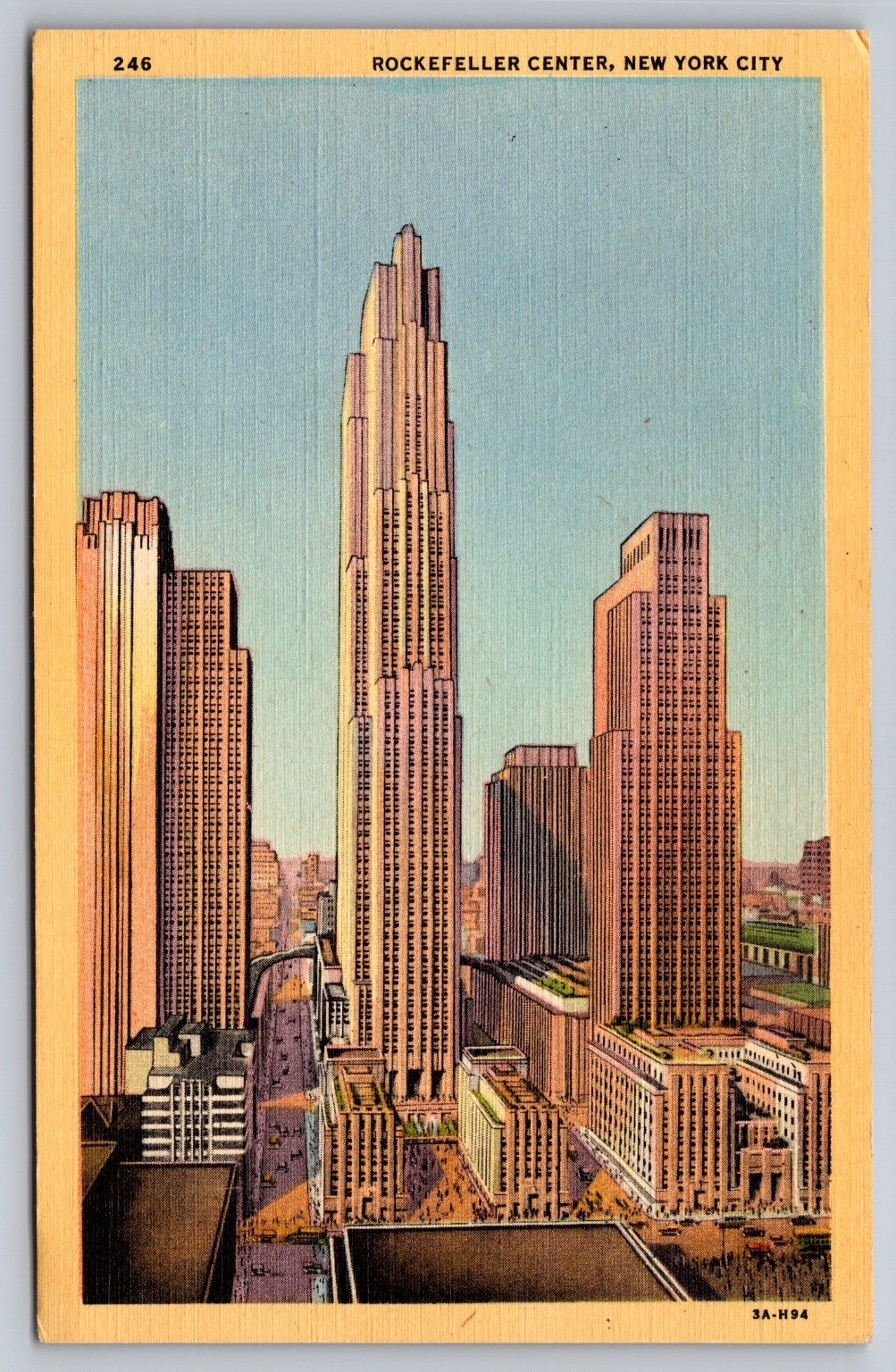 Rockefeller Center NYC Linen Postcard Curteich Vintage 1930s-40s Skyscrapers