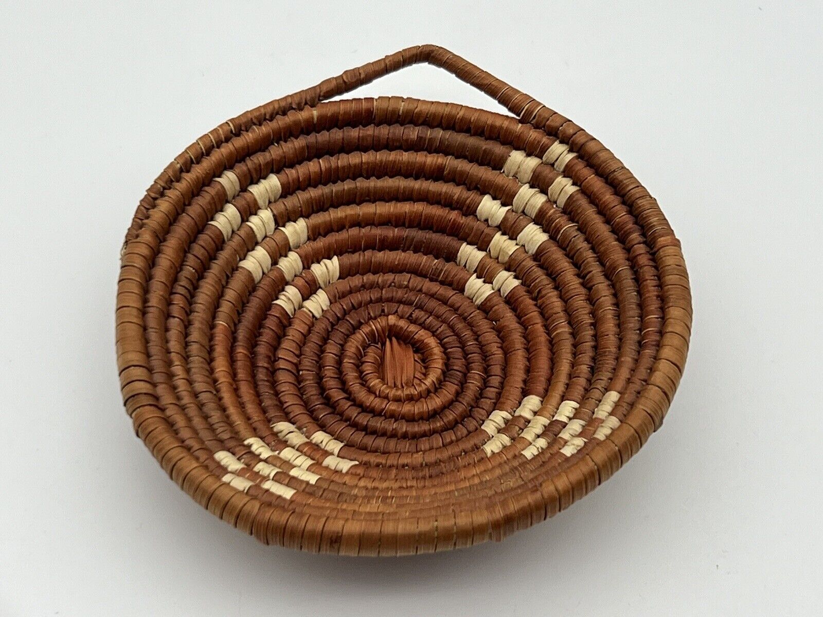 Vintage Miniature Hand Made Coupled Southwest Style Coiled Basket.