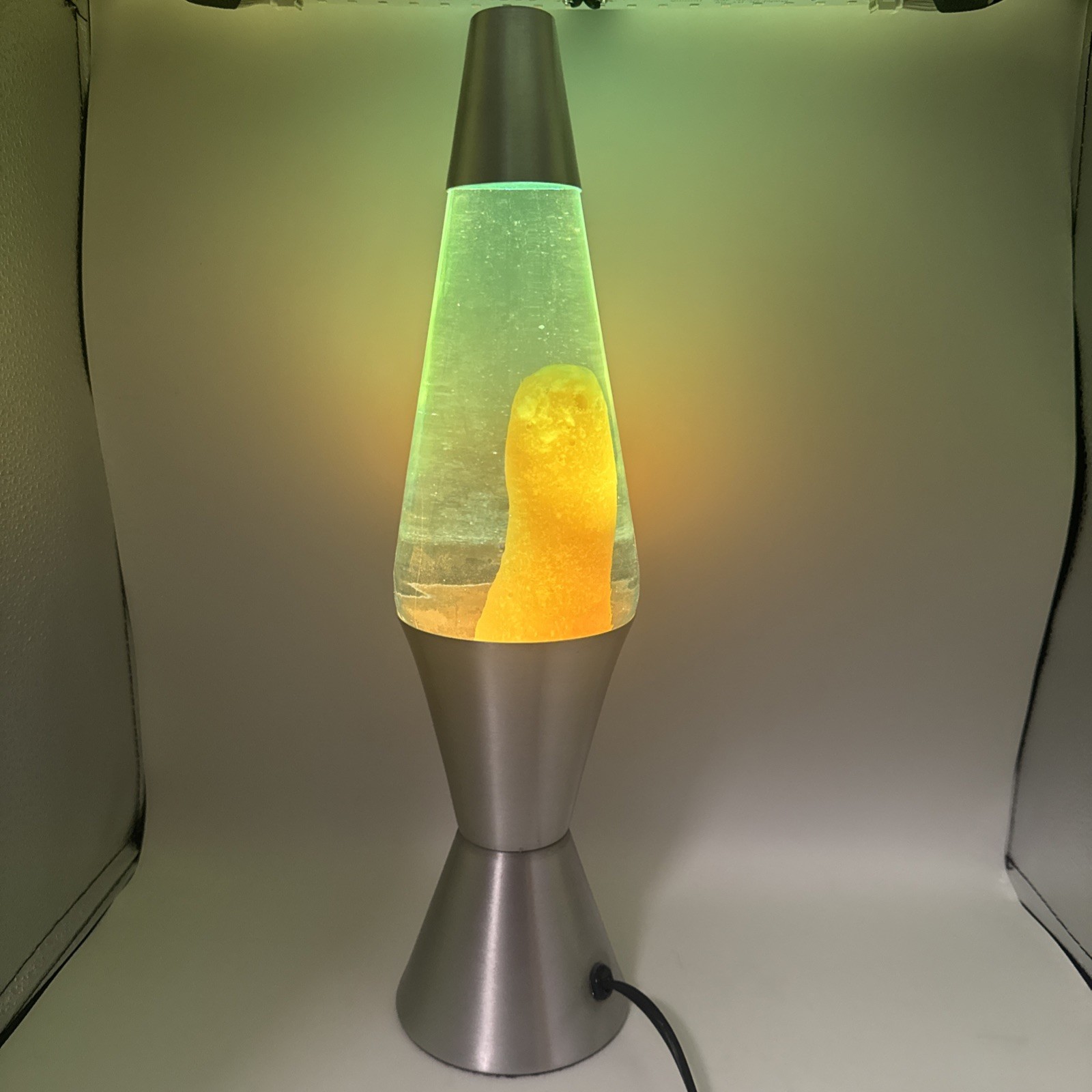 Vintage 16.5'' Lava Brand Motion Lamp Light Lite Silver Base Yellow Wax 90s