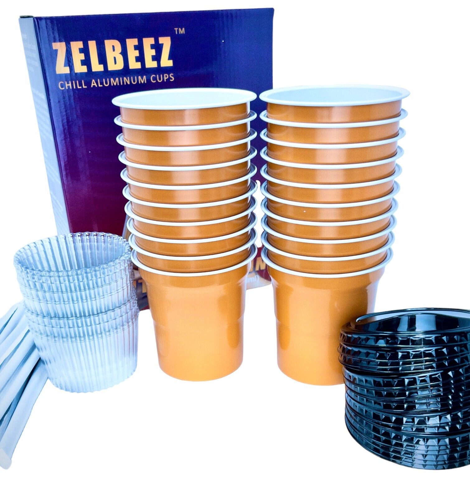 20 Zelbeez Chill Aluminum Cups, Dishwasher Safe, Orange & White, 100% Recyclable