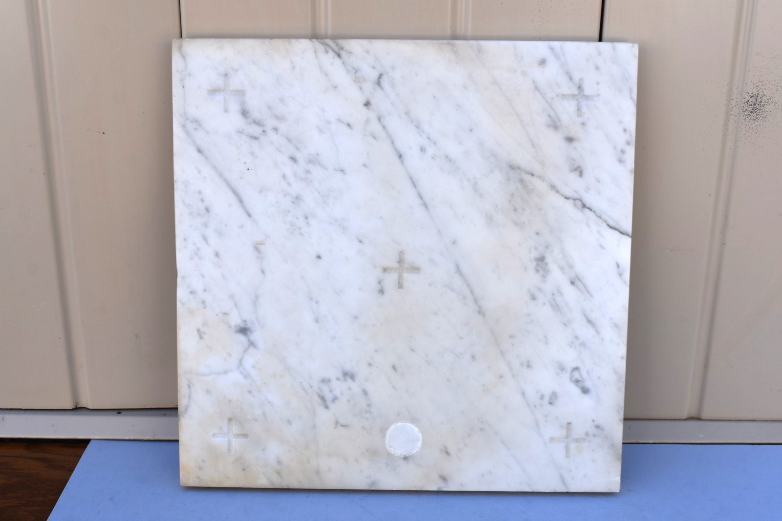 Older Vintage Marble Altar Stone with Relics and Document on Back, c.1956 (CU63) Older Vintage Marble Altar Stone with Relics and Document on Back, c.1956 (CU63)