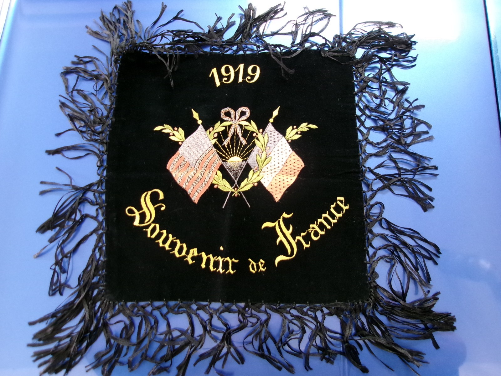 WWI 1919 Velvet/Embroidered Souvenir de France Banner/Cover