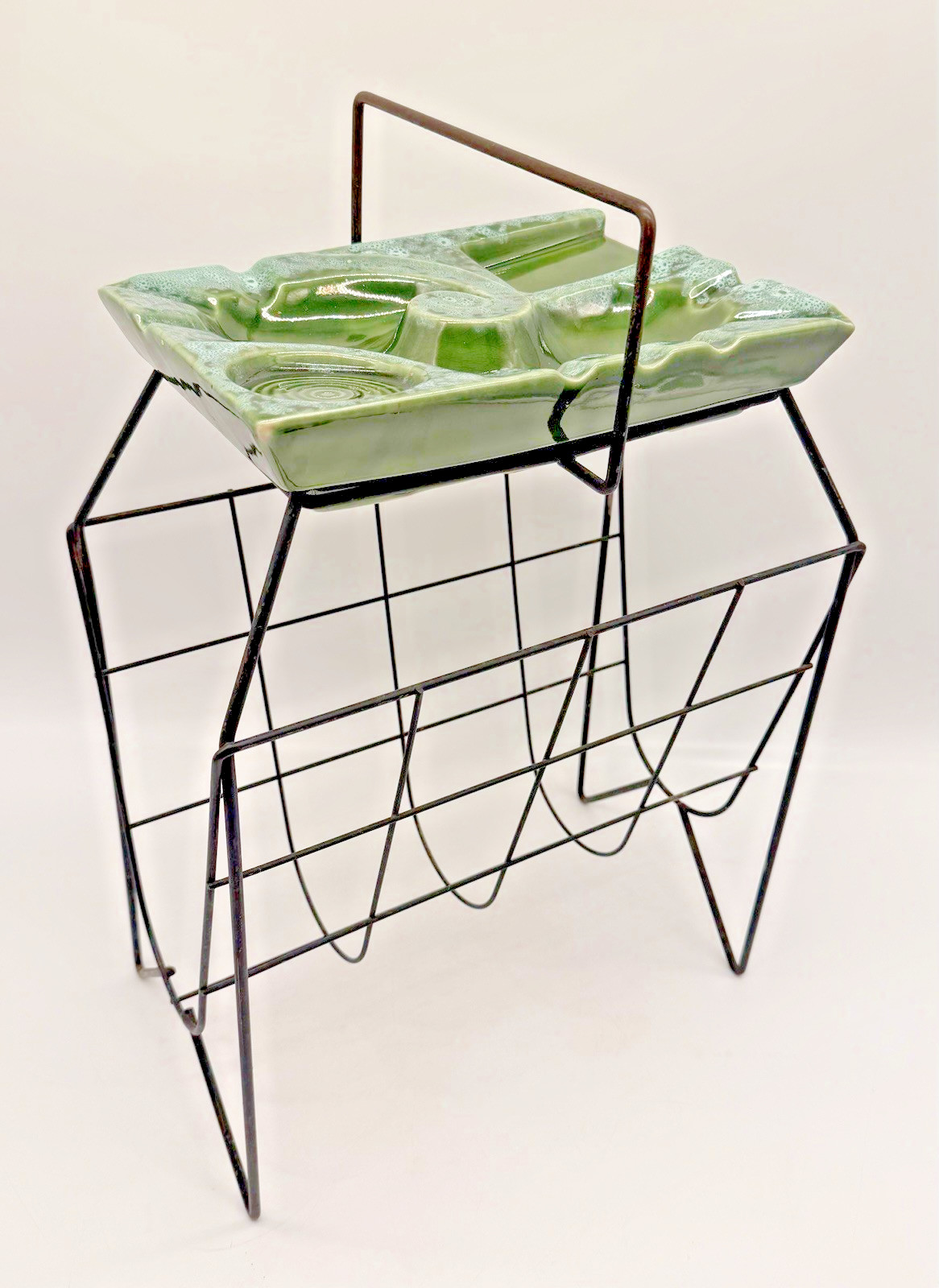 Vintage Mid Century Metal Smoking Stand Magazine Rack Atomic Ashtray Cigars