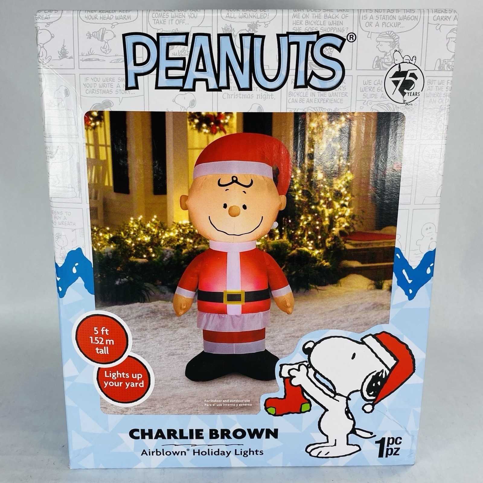 5 Ft Inflatable Charlie Brown in Santa Outfit Christmas Gemmy Peanuts Holiday