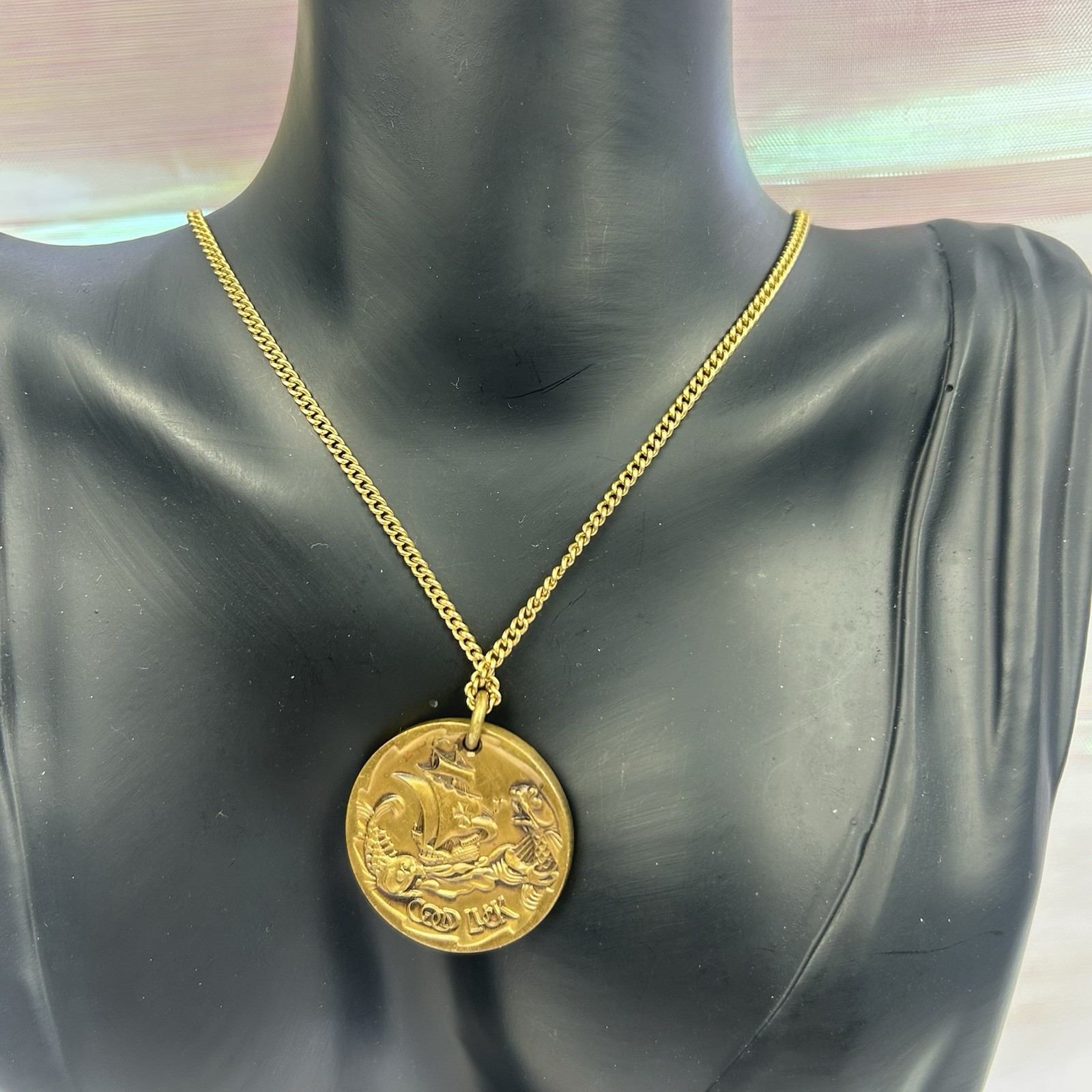 Antique JOSTENS Since 1897 Owatonna MN Trade Token Pendant on Gold Chain