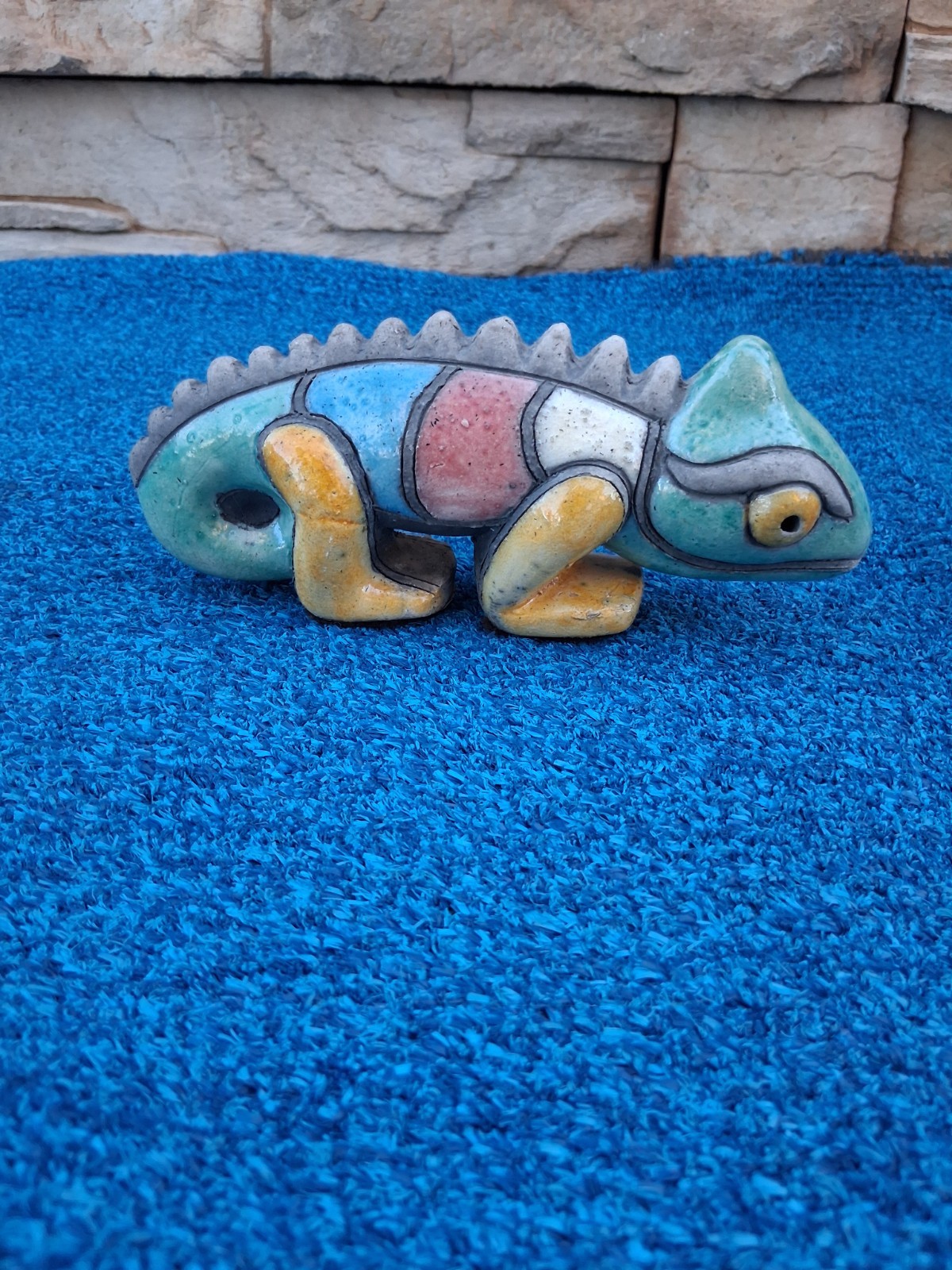 Vtg Studio Pottery Chameleon Lizard Figurine Glazed Ceramic 6.5\