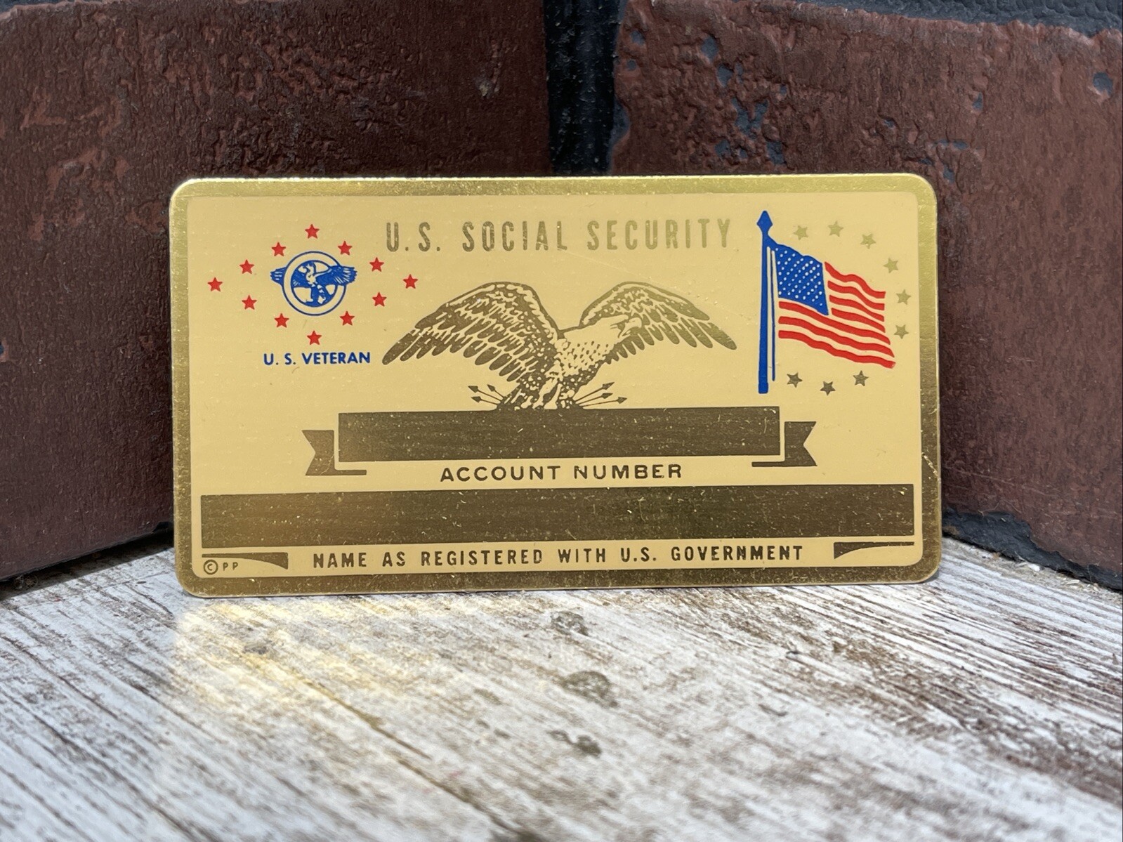 Vintage Metal U.S. Veteran Social Security ID Card Name Plate
