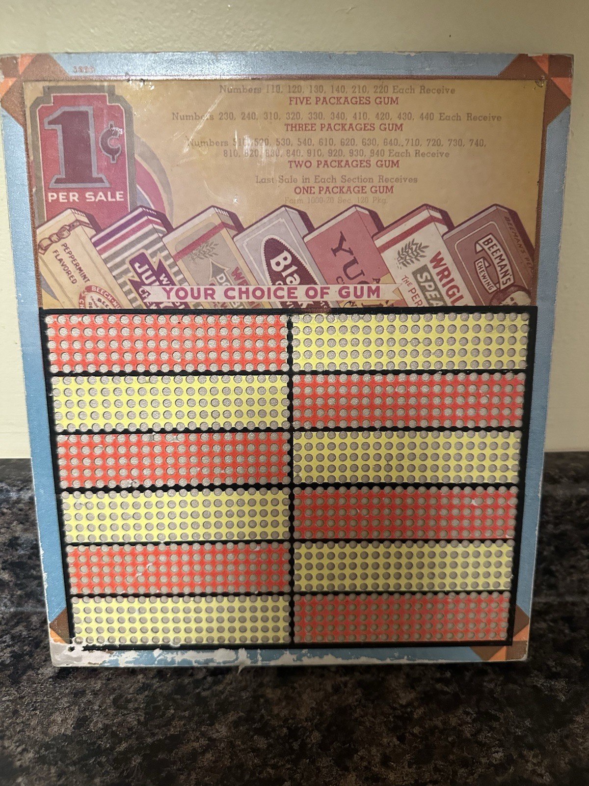 Vintage 1930s Penny Gum Punchboard Unpunched NOS Wrigley Black Jack Advertising