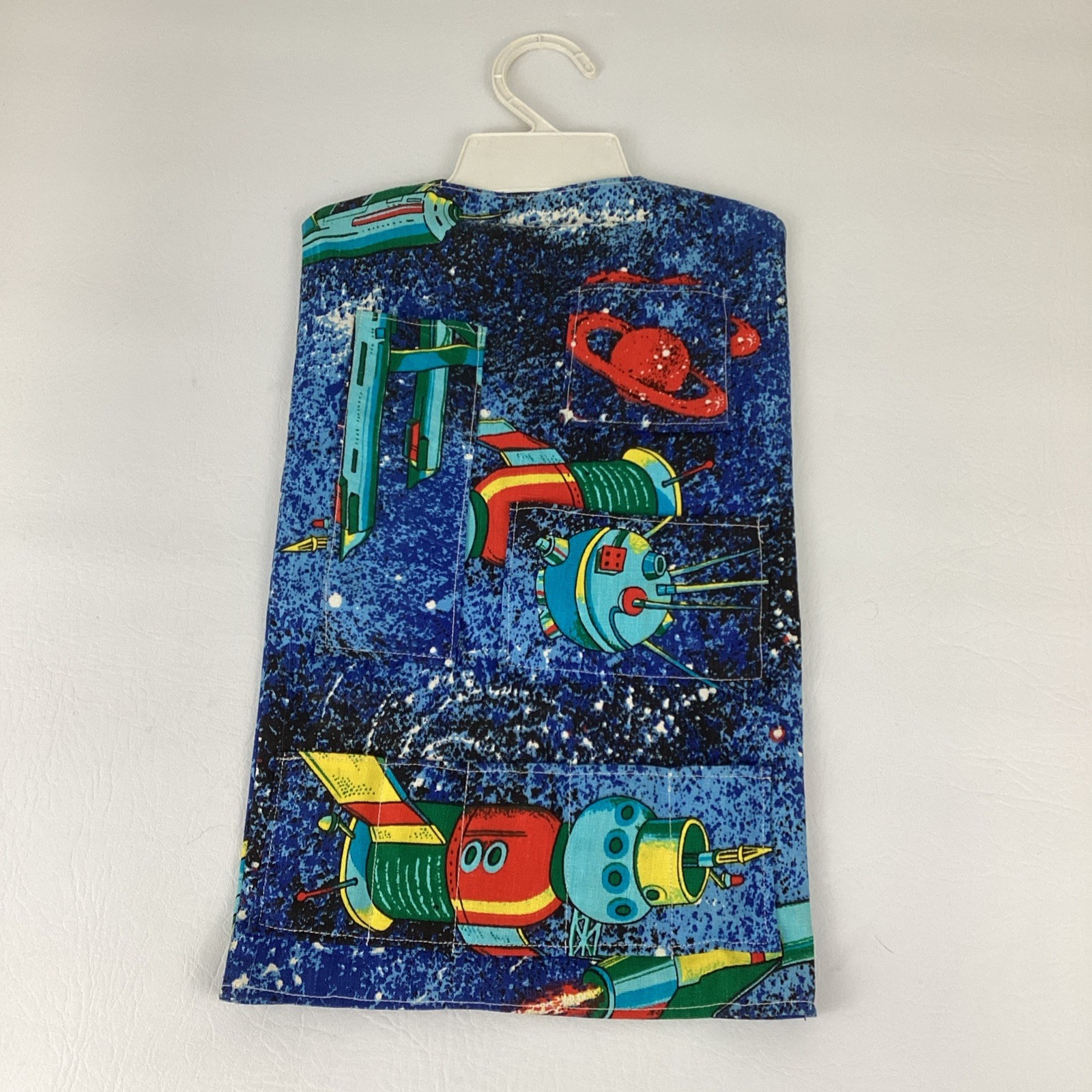 Vintage Retro Space Rocket Ships Fabric Hanging Organizer Atomic Mid Century